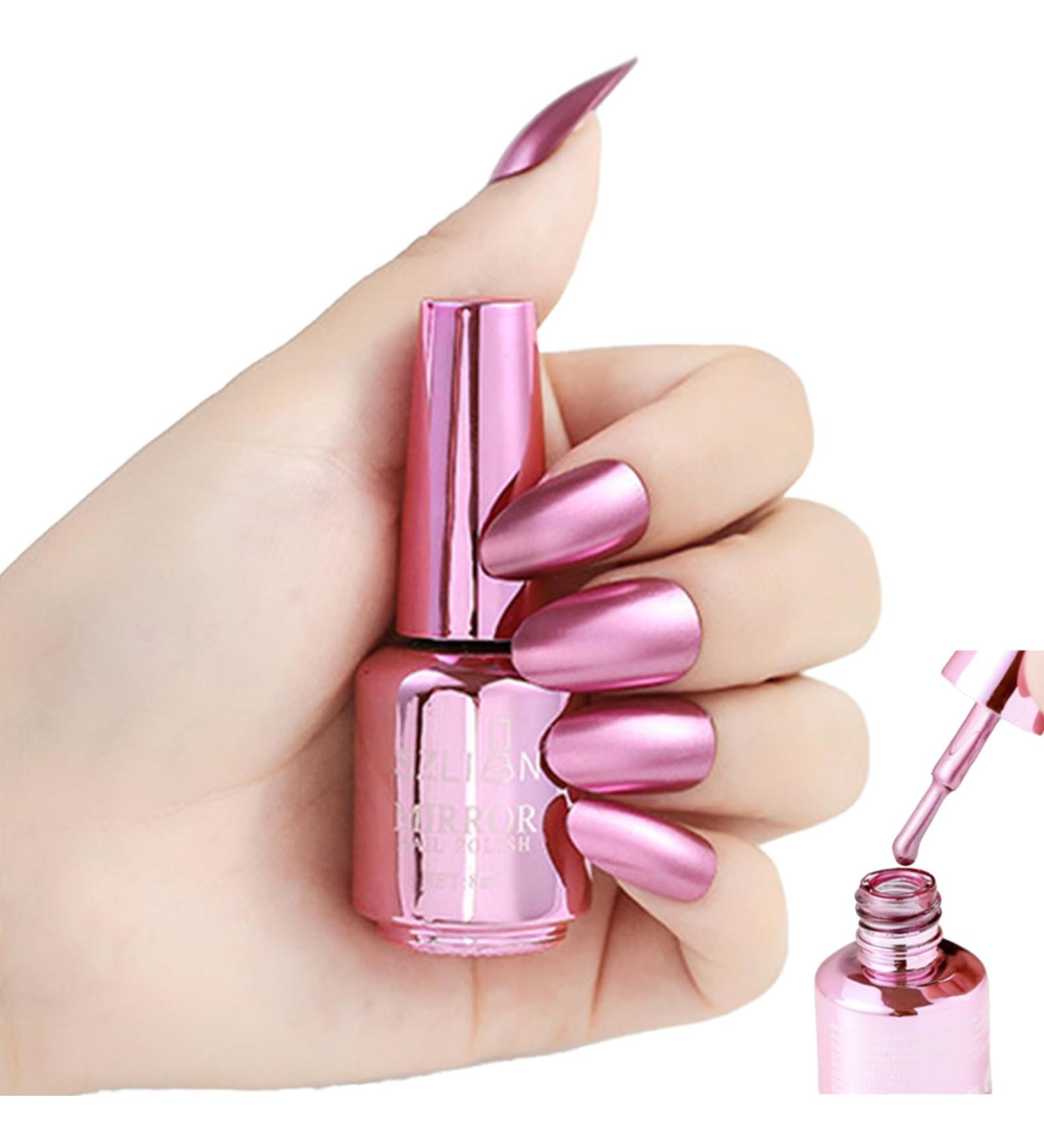 Metal Nail Polish Mirror Effect Quick Drying Metallic Effect Nail Art Polish Pink Plating Metallic Nail Polish Gel Nail Polish Nail Magic Mirror Gel Nail Polish For Chrome Nail No UV(Pink) - Buy Online on GoSupps.com