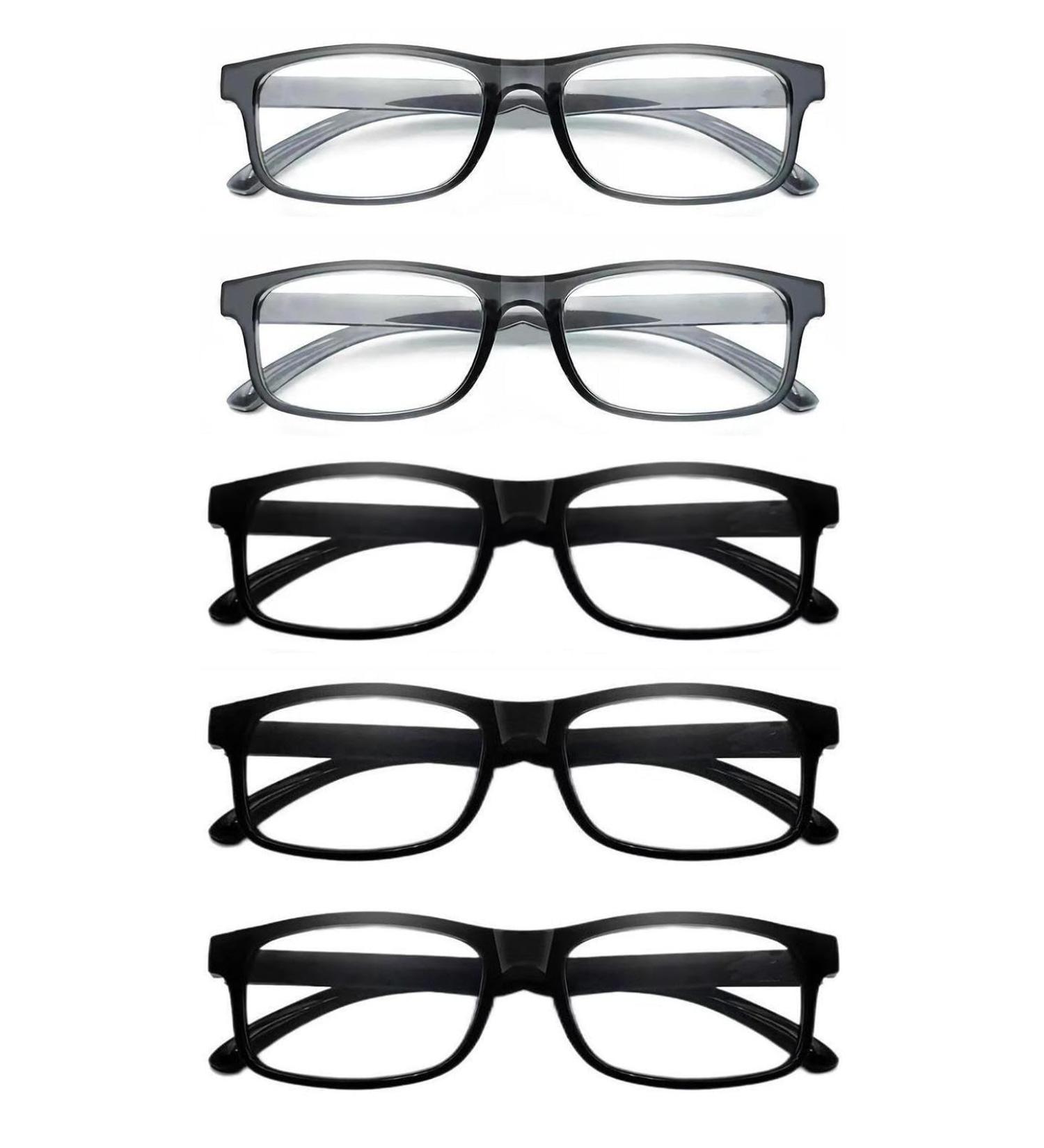 5 Pack Reading Glasses - Blue Light Blocking Anti UV Eyeglasses for Men & Women Lightweight 2.5x Magnification - Three Black & Two Grey - Buy Online on GoSupps.com