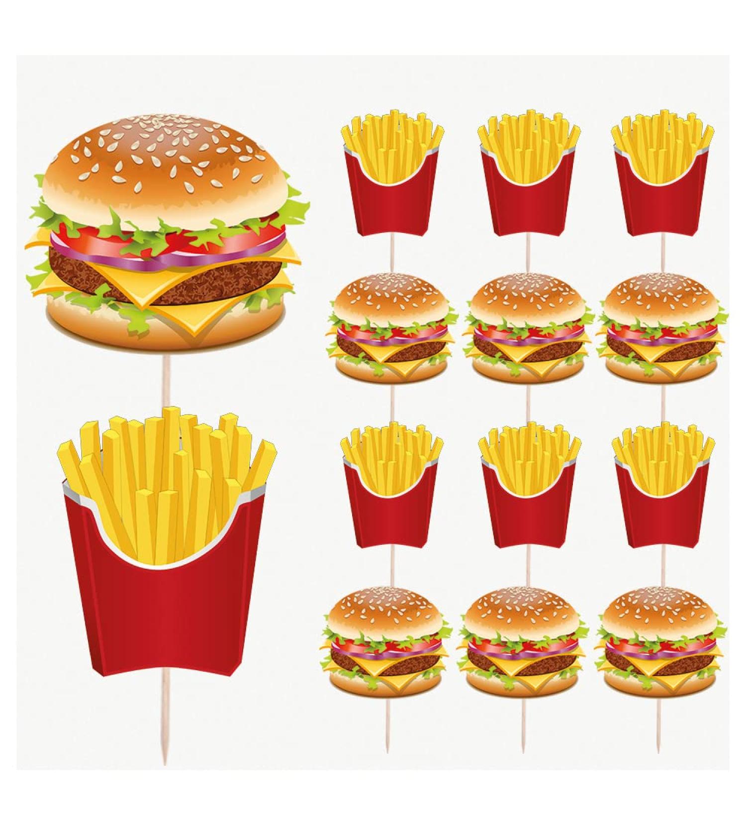 AK Giftshop Burger and Fries Themed Food & Cupcake Picks Toppers Party Decorations (14 Pack) - Buy Online on GoSupps.com