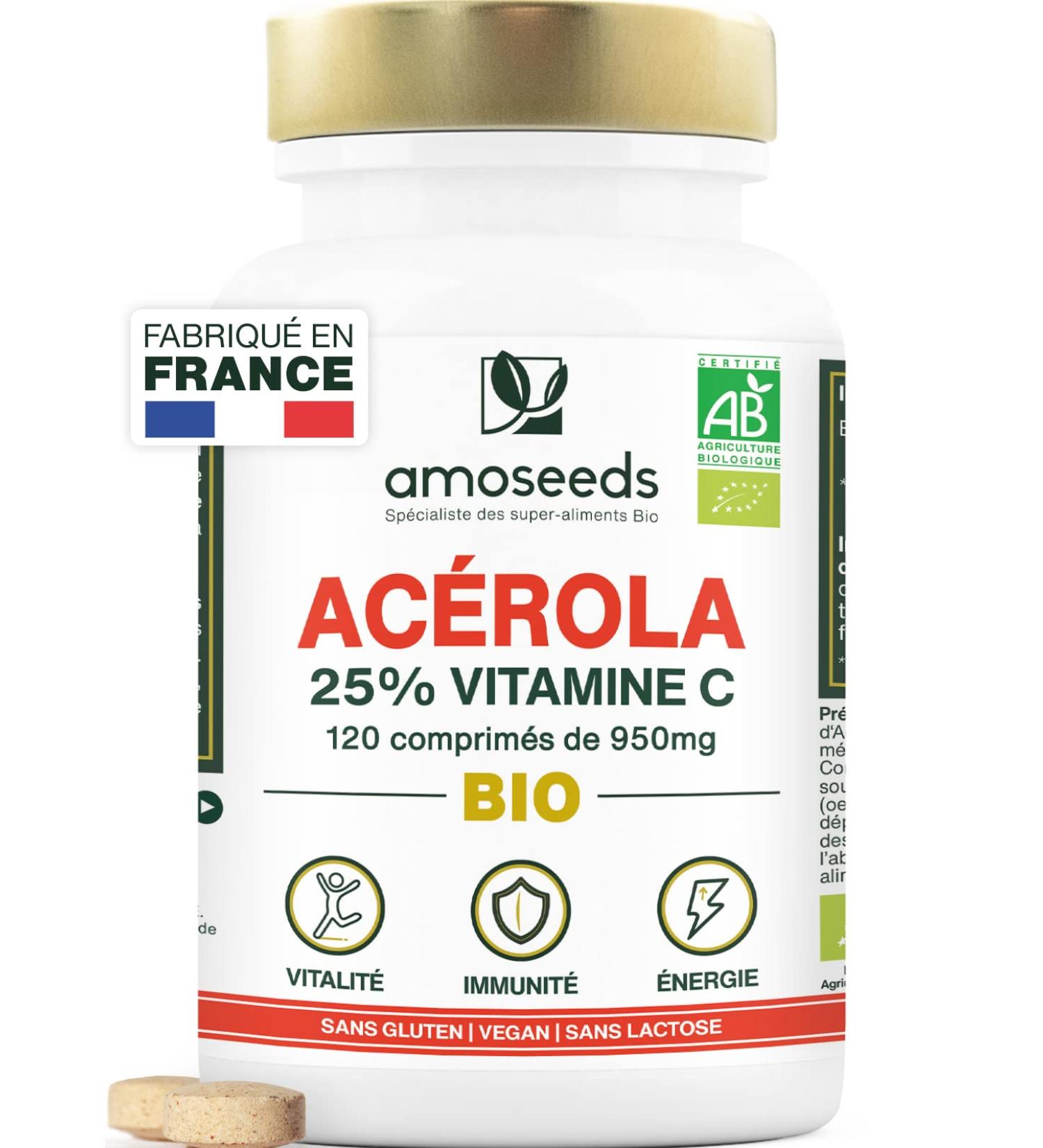 Acerola ORGANIC 25% Natural Vitamin C | 120 950mg Chewable Tablets | Anti-Fatigue Oxidative Stress Immunity | Superior Quality - Buy Online on GoSupps.com