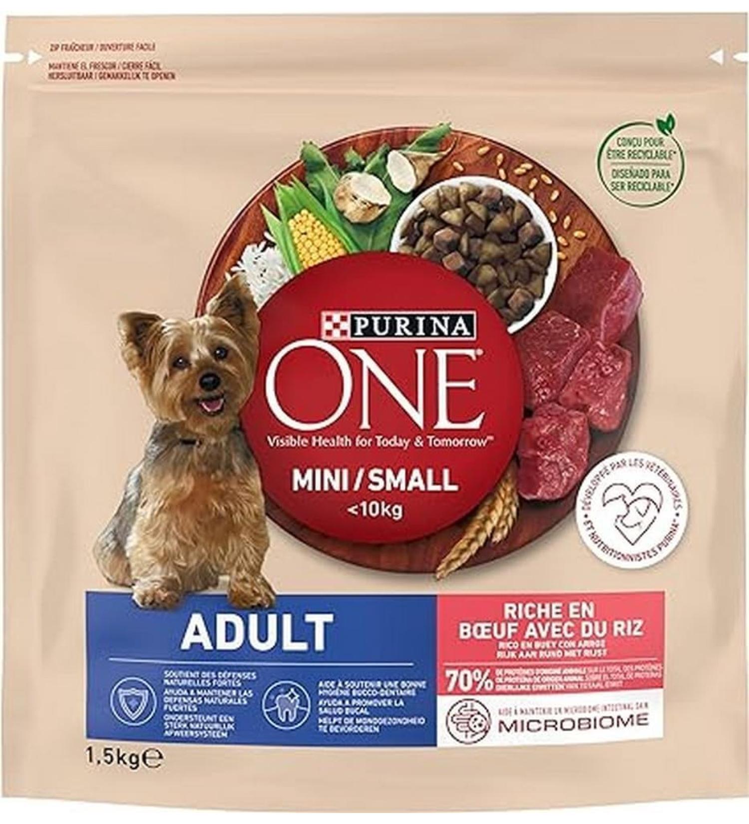 PURINA ONE MINI <10kg Delicate | Salmon with Rice Dry Food for Small Adult Dogs | Sensitive Digestion | 1.5 kg Bag | Pack of 6