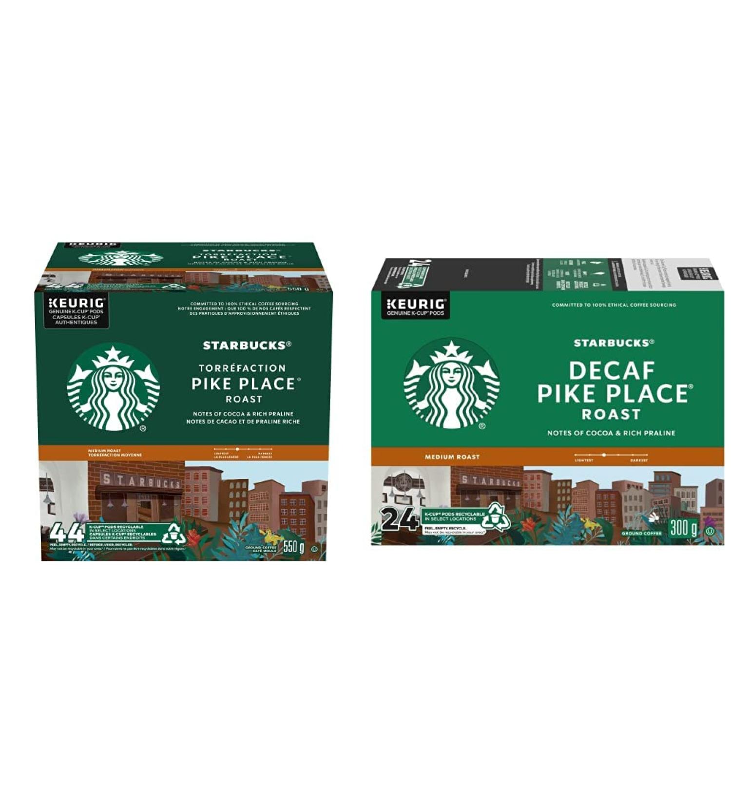 Starbucks Pike Place Medium Roast Coffee Single Serve Keurig K-Cup Pods 44 Capsules & PIKE PLACE Decaf Roast Medium Roast Ground Coffee K-CUP Pods 24 ct Box - Buy Online on GoSupps.com