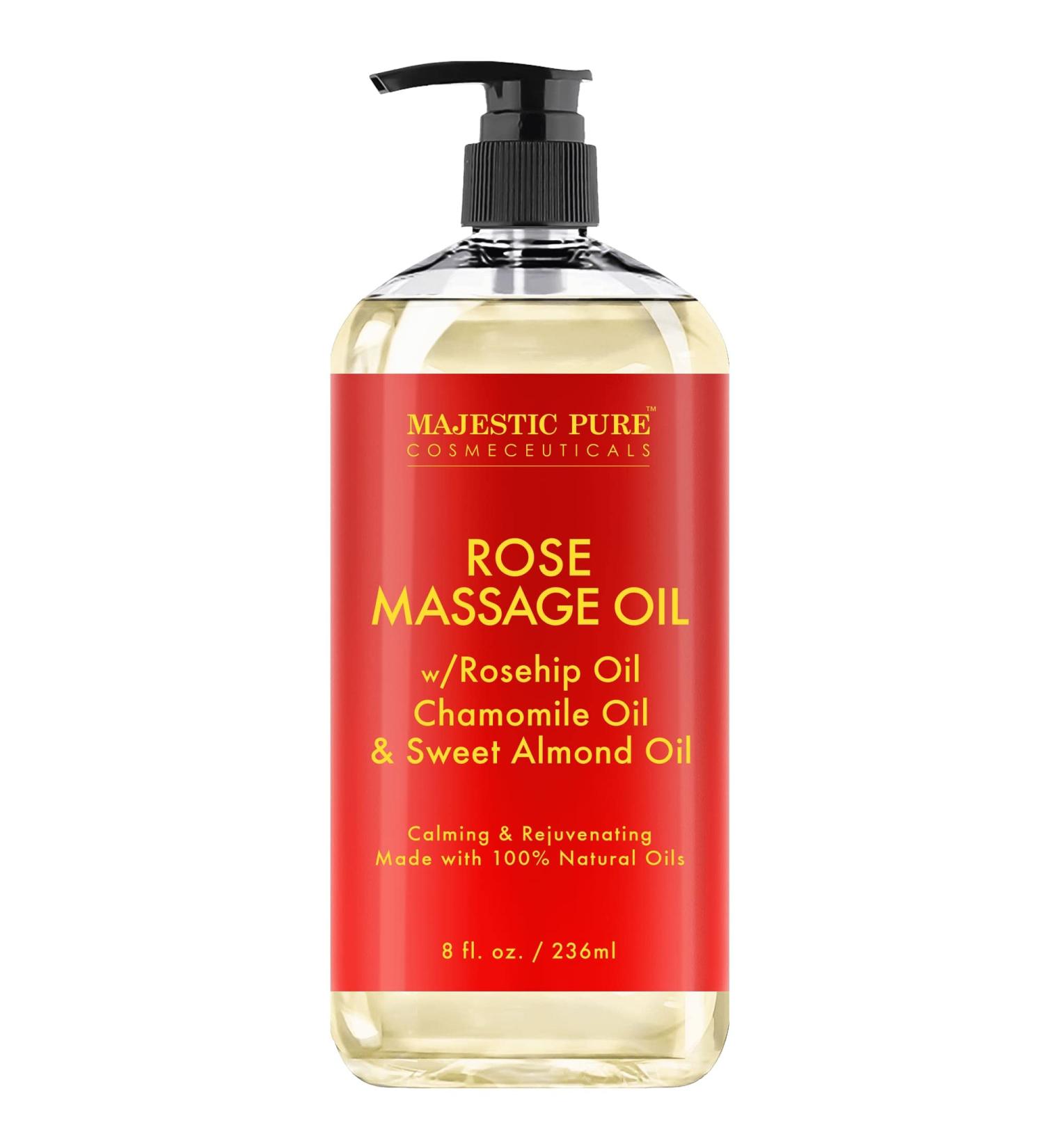 MAJESTIC PURE Rose Massage Oil - Hydrating, Calming & Relaxing Body Oil - Therapeutic Grade, Made in USA - 8 fl oz - Buy Online on GoSupps.com