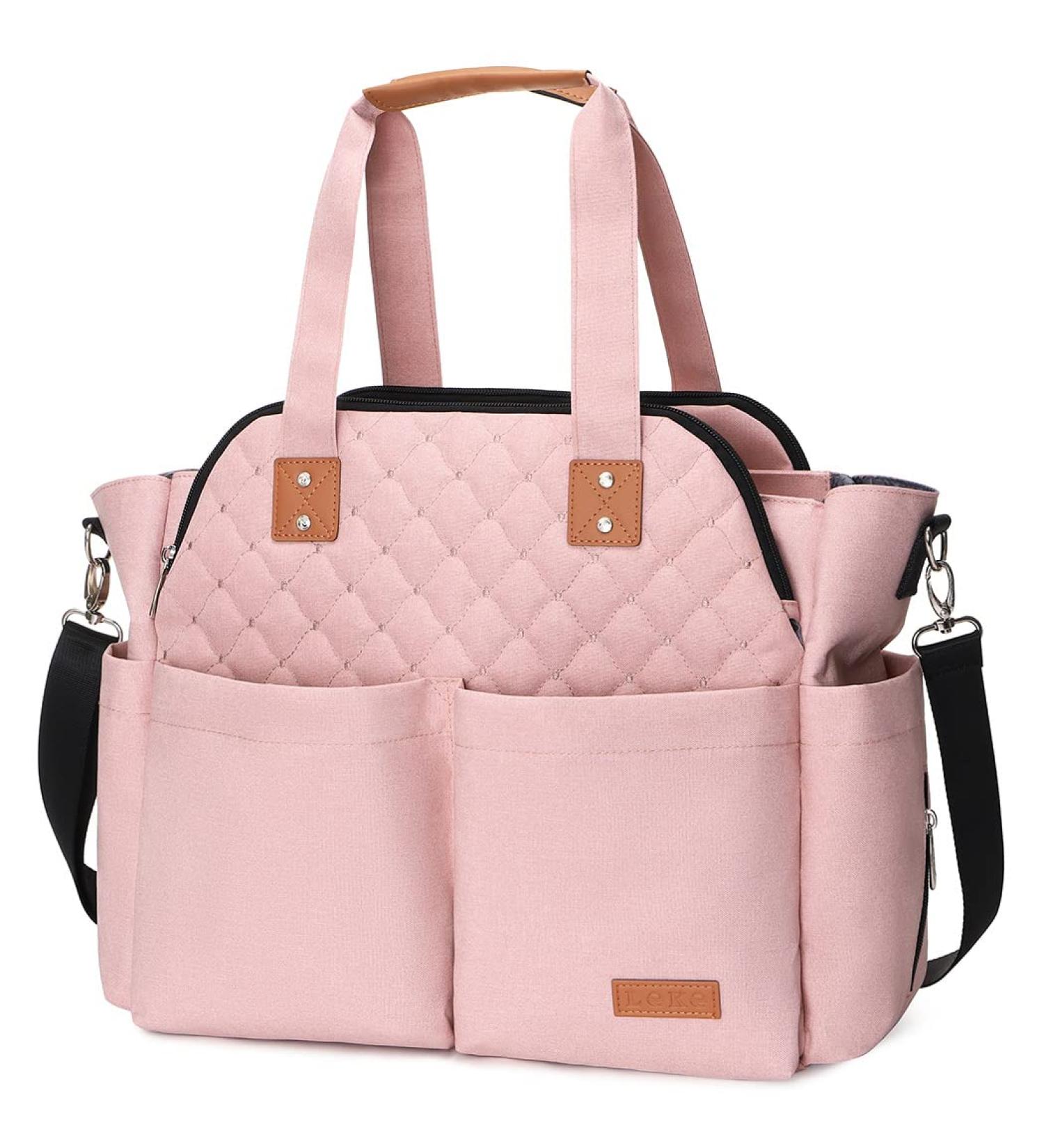Lekebaby Large Pink Quilted Baby Diaper Bag Messenger with Changing Mat - Perfect for Travel - Buy Online on GoSupps.com