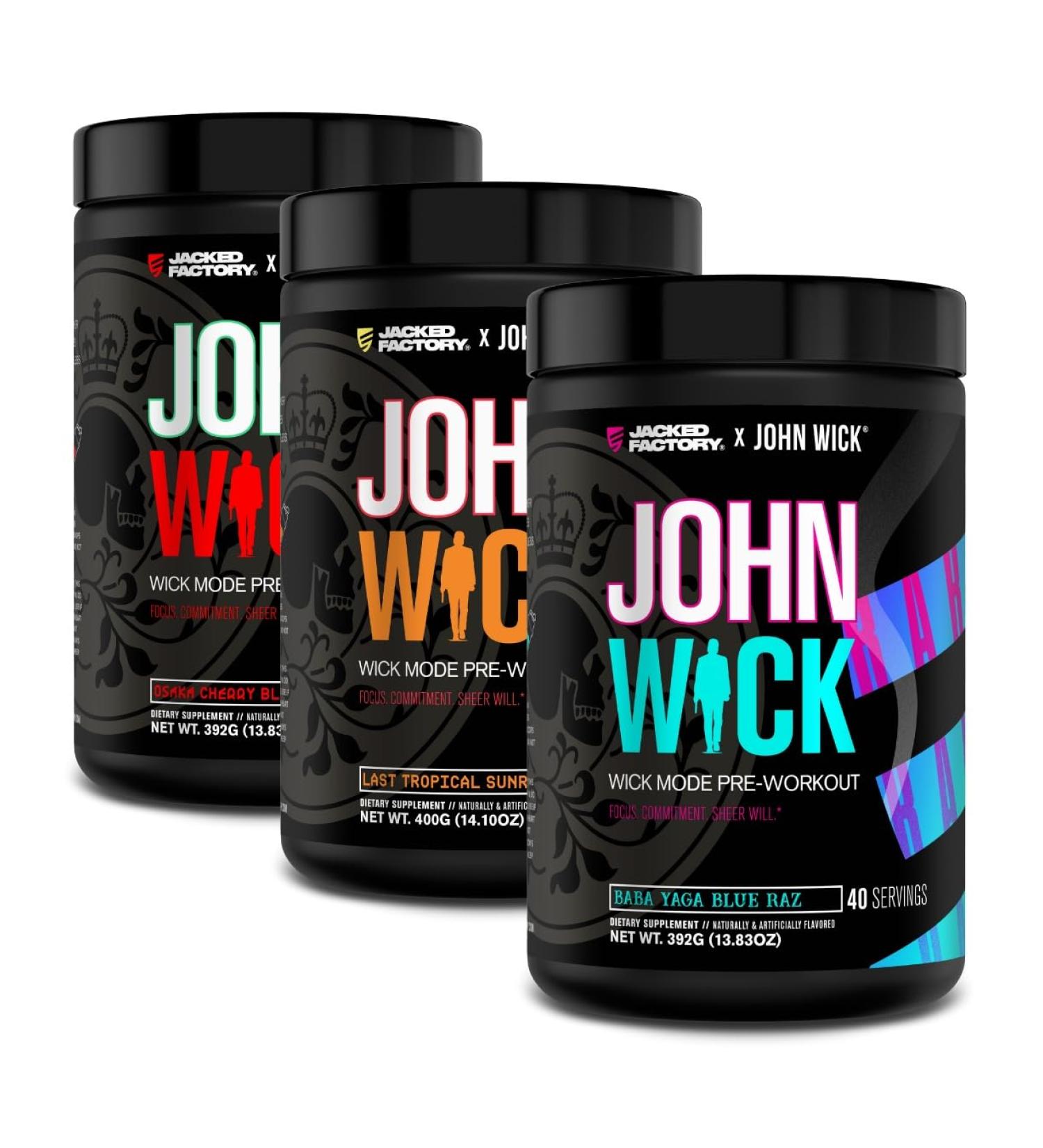Jacked Factory X John Wick - Wick Mode Pre Workout Powder - Intense Energy Battle-Ready Focus Unstoppable Commitment and Sheer Will - 120 Servings (3-Pack) - Buy Online on GoSupps.com