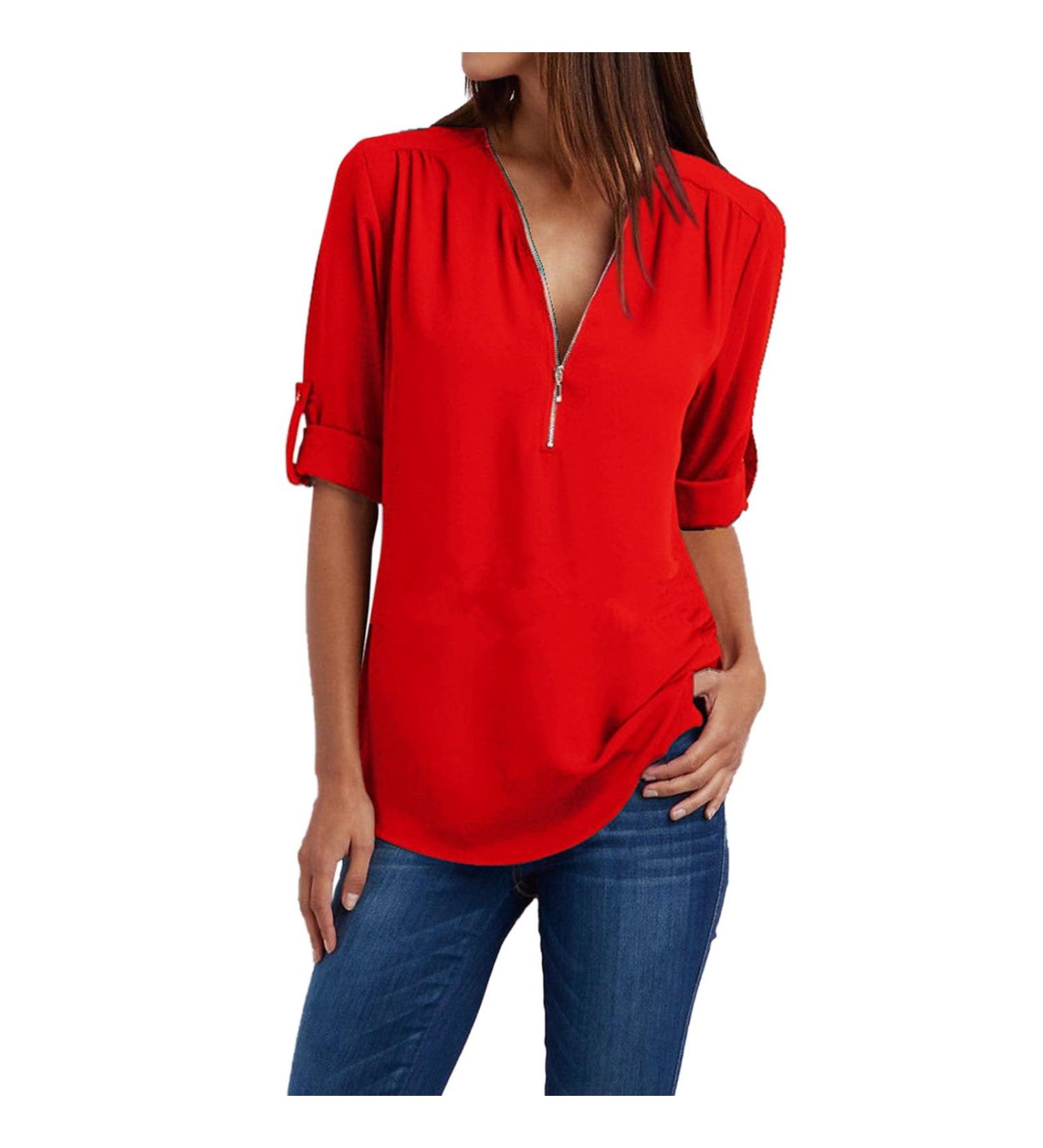 Shop Women's V-Neck Genetic T-Shirts | Casual Summer Tops & Blouses - Blue Black & Red - Buy Online on GoSupps.com