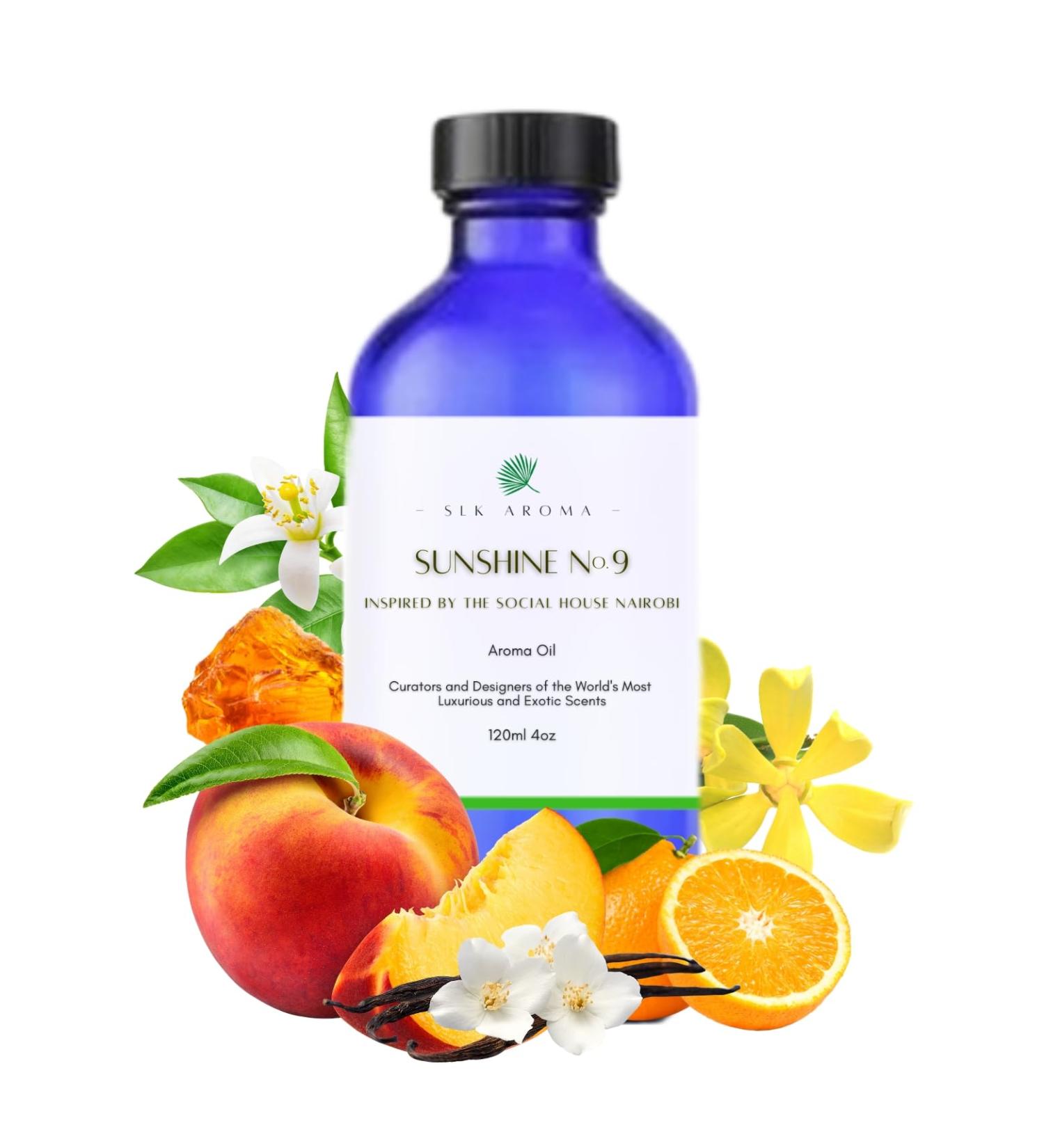 Desert Sunshine No. 9 - Aroma Diffuser Oil by SLK Aroma - The Fresh Smell of Ylang Ylang Jasmine and Sandalwood - Blended for use in All Diffusers. (120 ML Desert Sunshine No. 9) Desert Sunshine No. 9 4 Fl Oz (Pack of 1)
