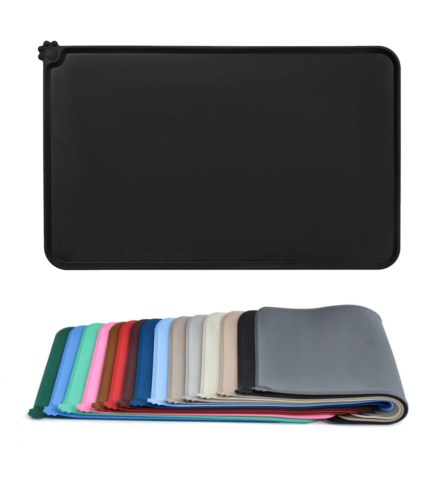 Audwud Silicone Waterproof Pet Feeding Mat - Anti-Slip Dog & Cat Bowl Mat 47x30 cm - Durable & Easy to Clean Black - Buy Online on GoSupps.com