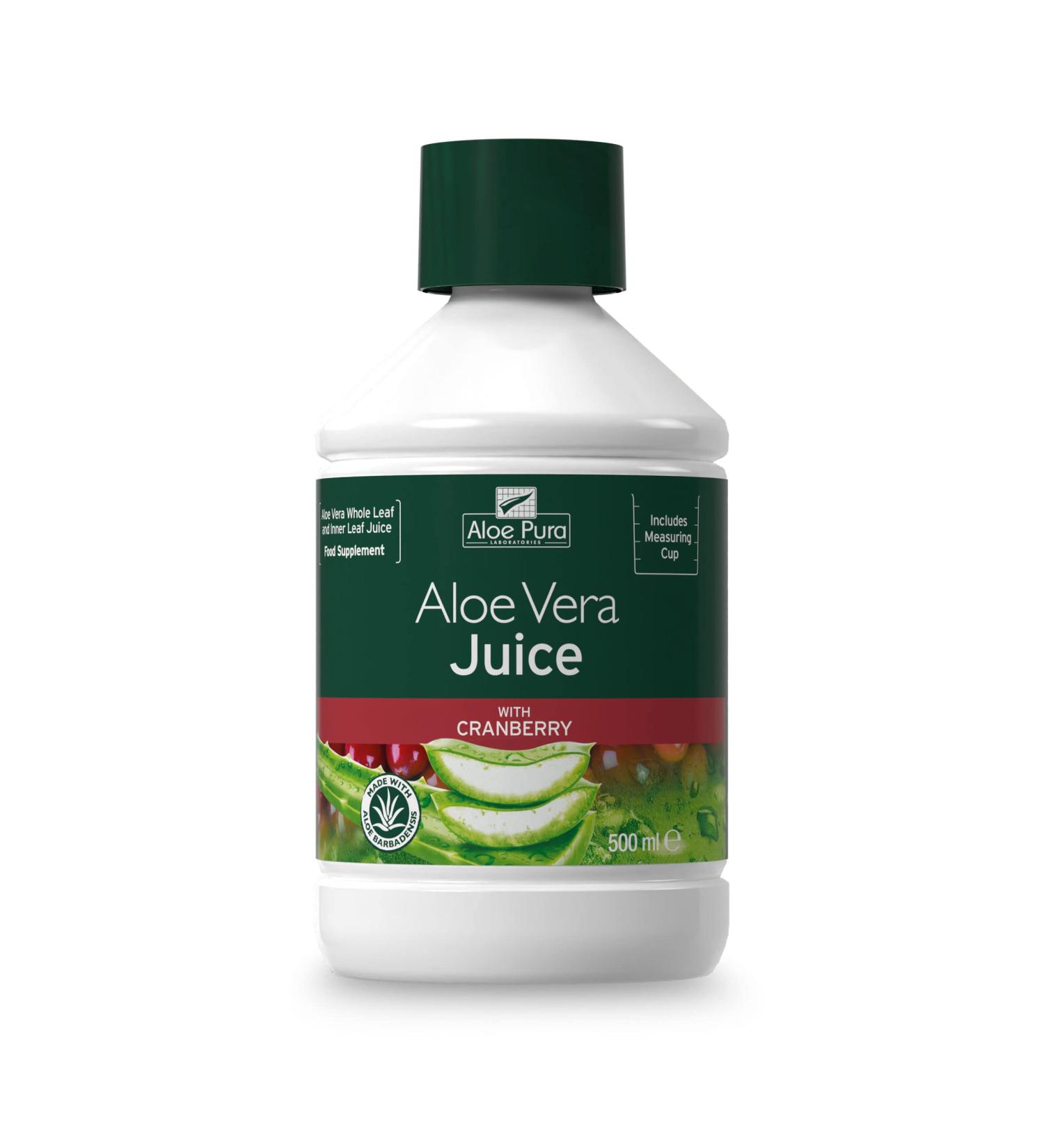 Aloe Pura Aloe Vera Juice with Cranberry 500ml Vegan & Cruelty Free Supplement - Buy Online on GoSupps.com