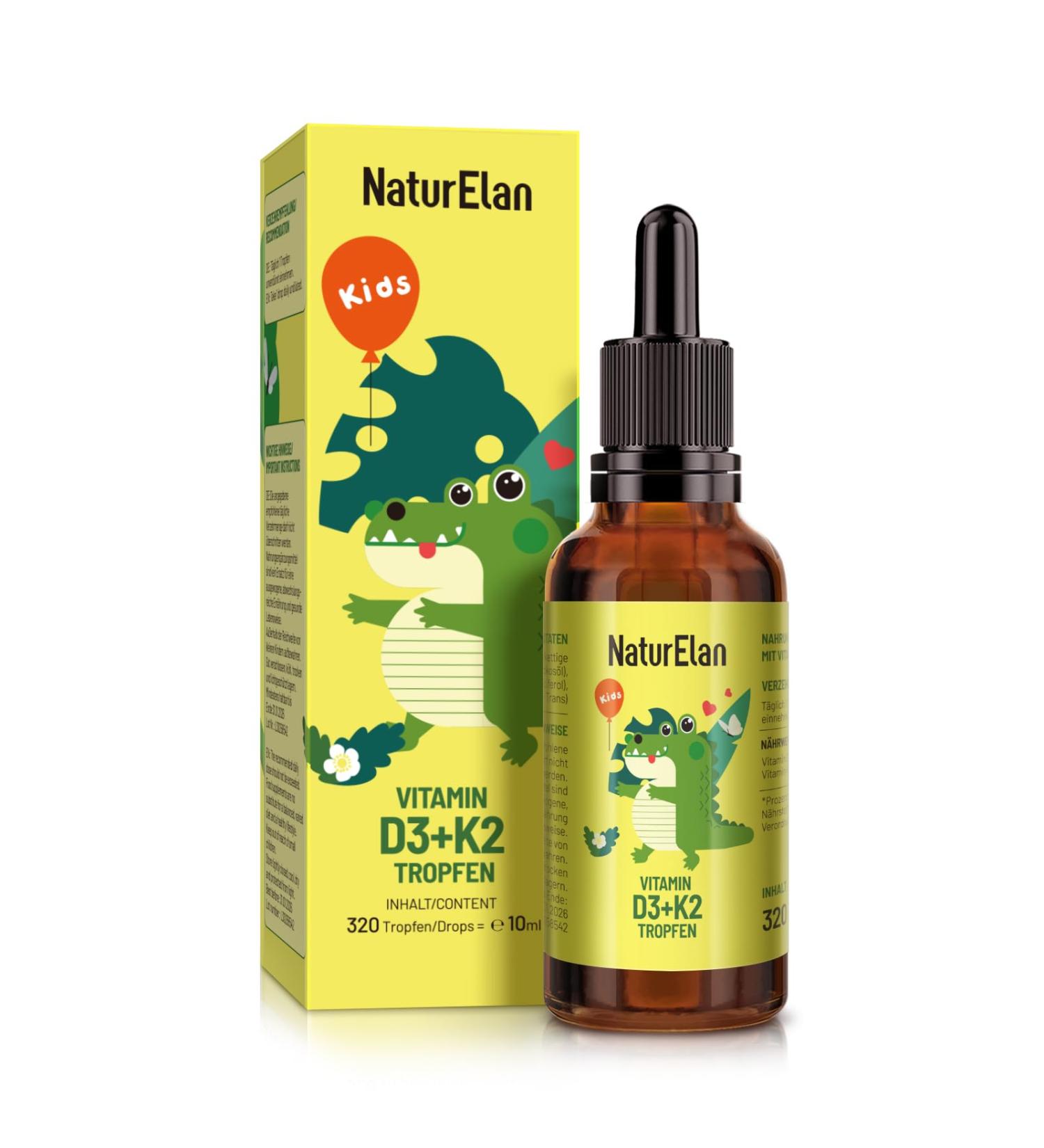 Vitamin D3 K2 Children's Drops - 500 IU Vitamin D & 25 g K2 320 Days Supply Vegetarian Additive-Free Made in Germany - Buy Online on GoSupps.com