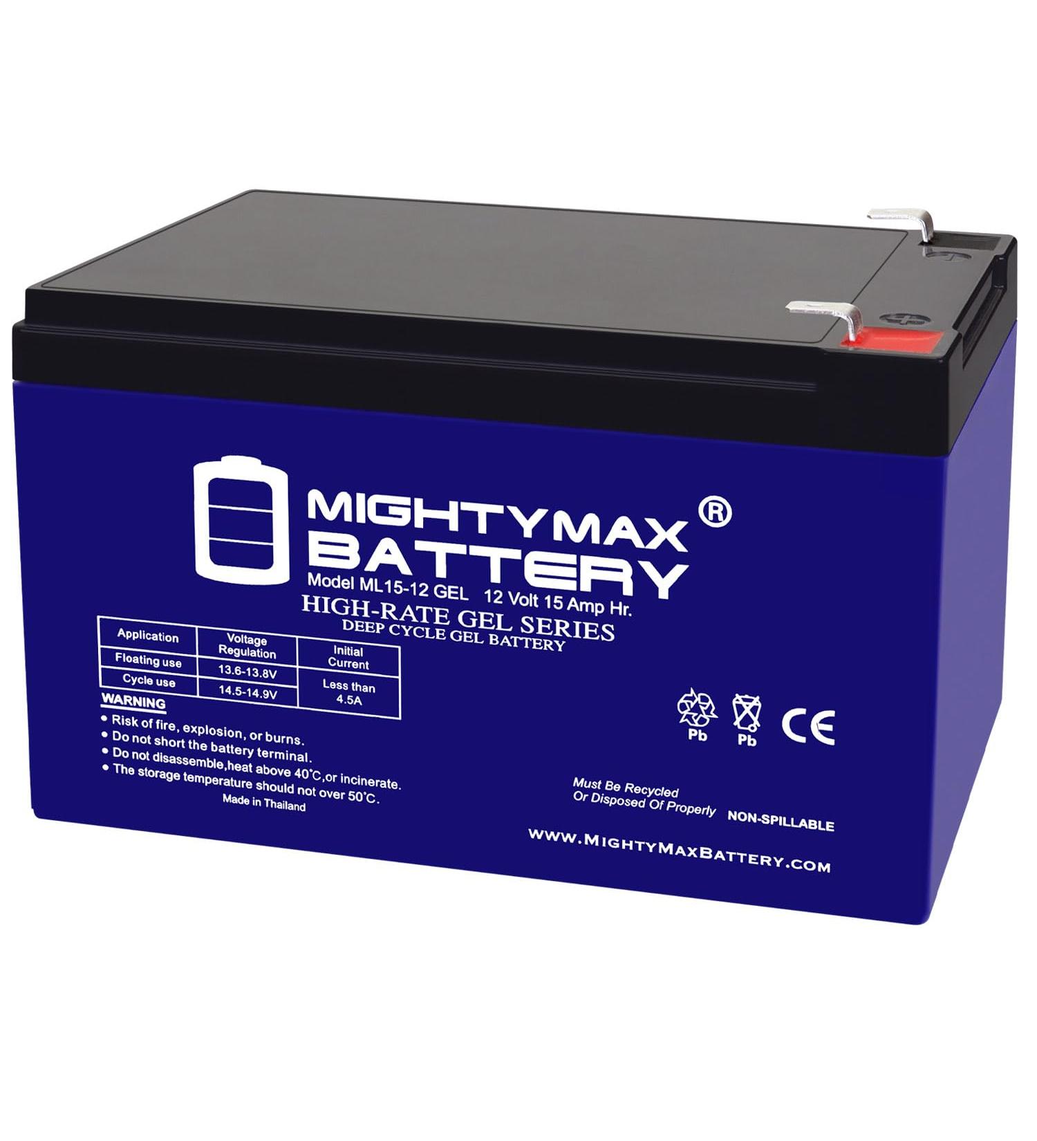 Mighty Max 12V 15AH Gel Battery - F2 Replacement for Enduring CB12-12 | International Shipping Available - Buy Online on GoSupps.com