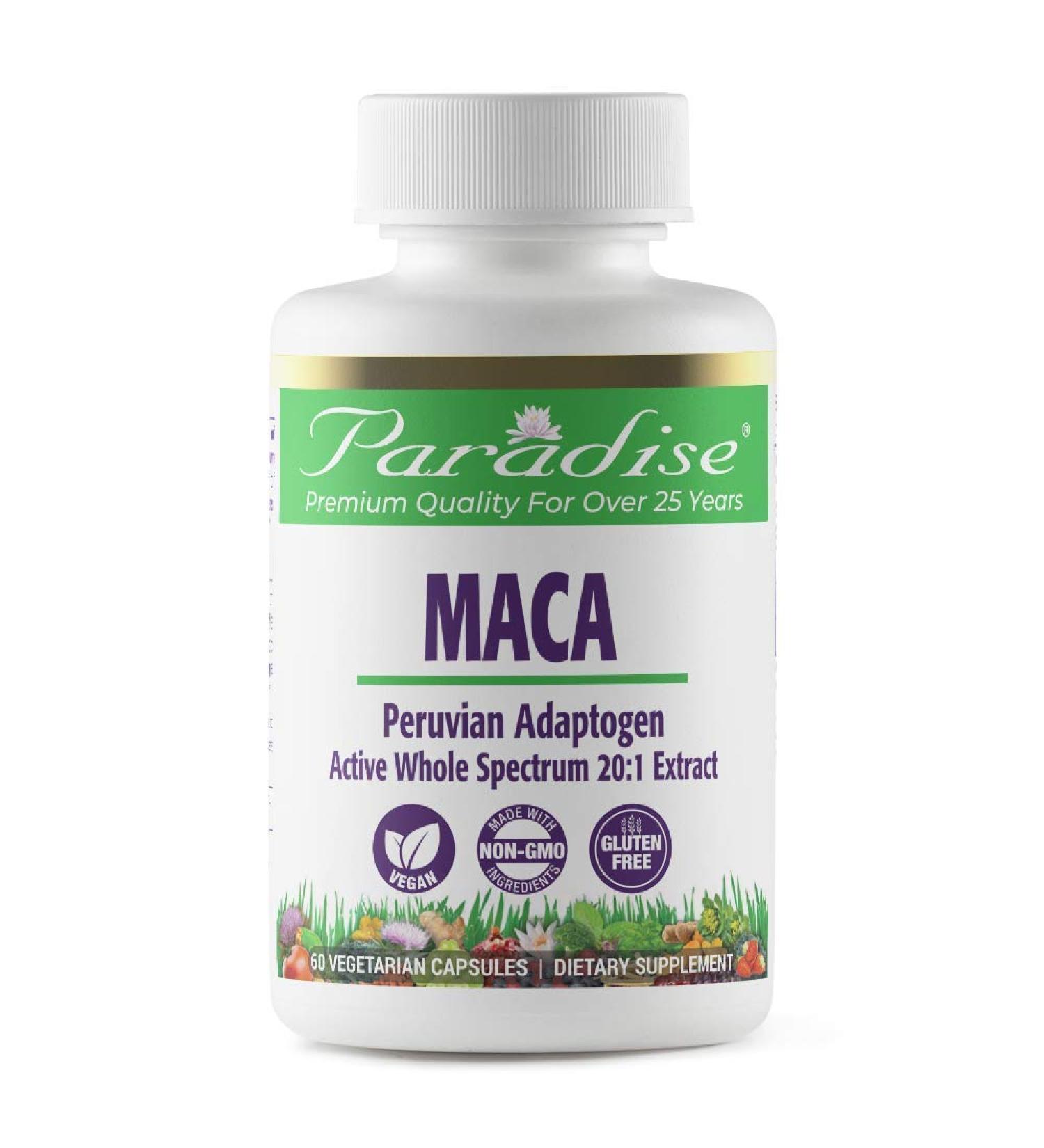 Paradise Herbs Maca Root Extract Vegan Non GMO Gluten Free 60 Vegetarian Capsules