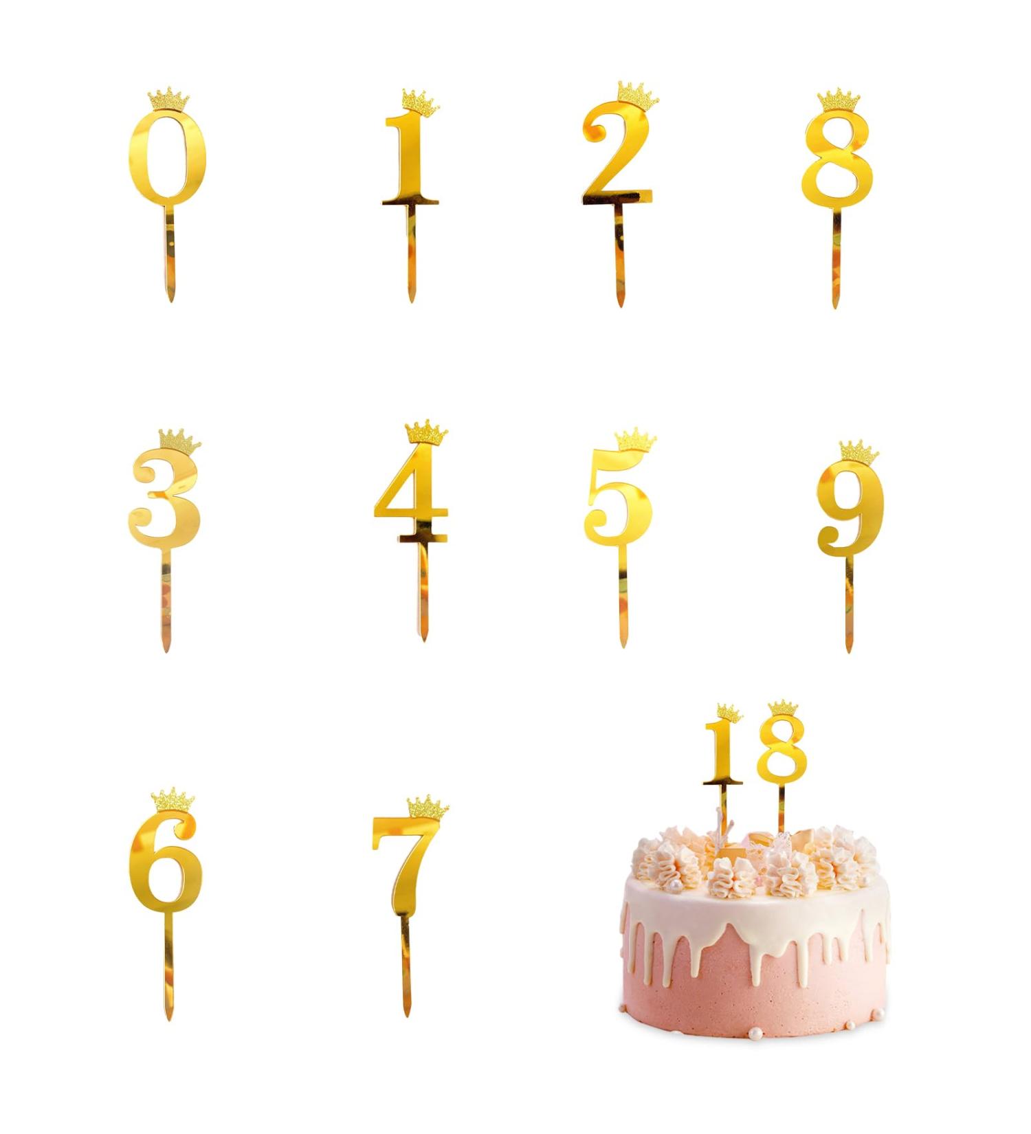 10PCS Gold Acrylic Number Cake Topper 0-9 Numbers DIY Number Birthday Cake Topper with Crown 0-9 Cake Number Toppers for Wedding Birthday Cake Baby Shower Party - Buy Online on GoSupps.com
