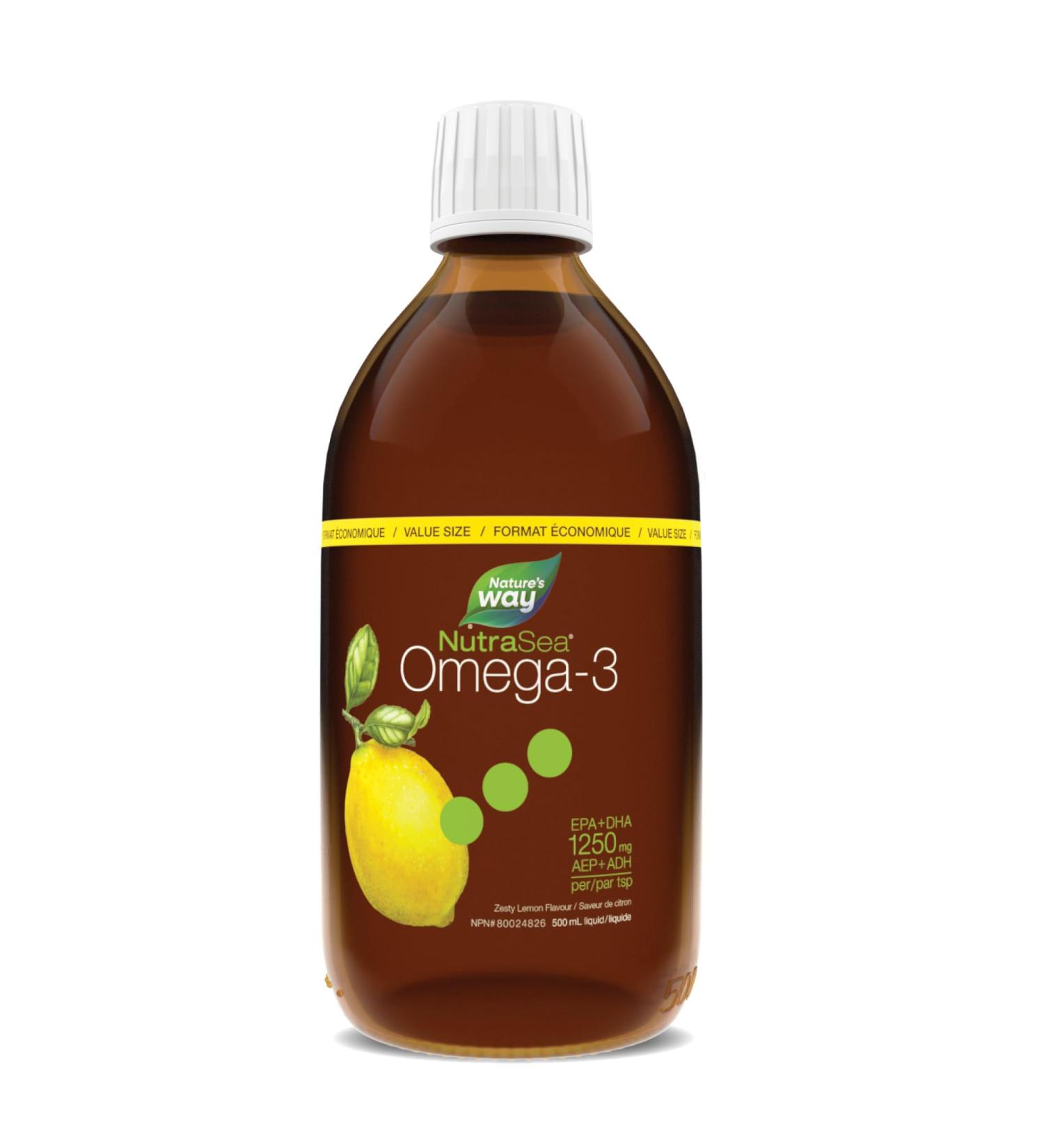 Nature's Way NutraSea Omega-3 Supplement with Zesty Lemon Flavour EPA and DHA Fish Oil Support Healthy Heart and Brain Function in Kids and Adults GMO Free 500 ml Liquid Lemon 500 ml (Pack of 1) - Buy Online on GoSupps.com