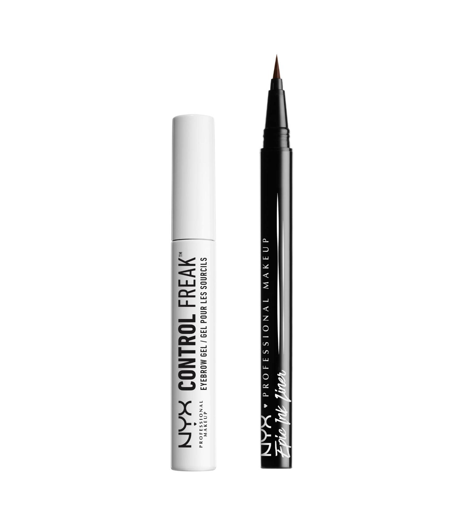 Nyx Professional Makeup Control Freak Eyebrow Gel & Epic Ink Eyeliner Bundle | Waterproof Vegan Formula | Clear Brow Setter Transparent Mascara & More - 10 ml - Buy Online on GoSupps.com