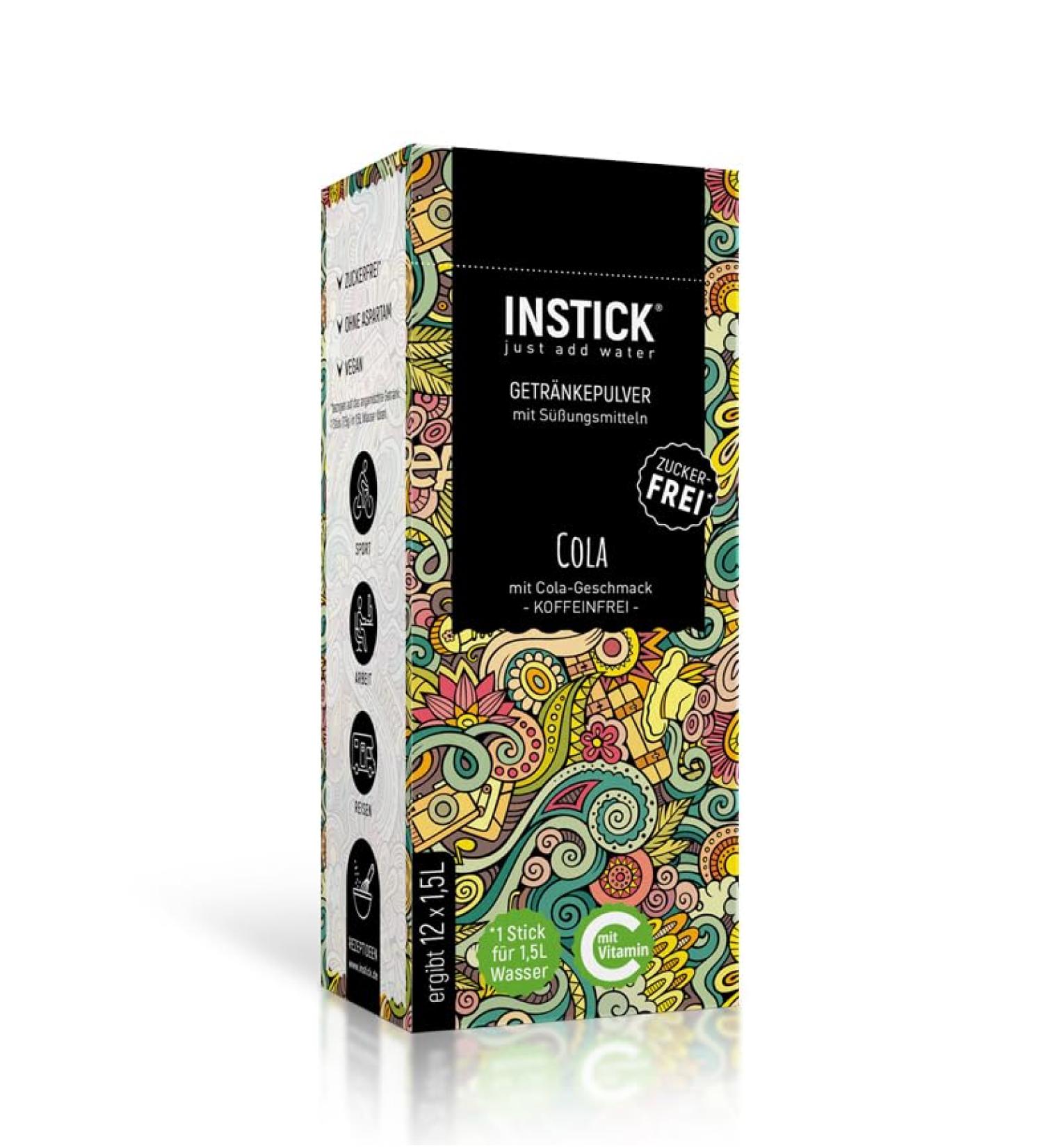 Intick Sugar-Free Instant Cola Drink - 12 x 1.5L Packs | Vegan Low-Calorie Vitamin C Beverage Powder | Instant Refreshment for Water - Buy Online on GoSupps.com