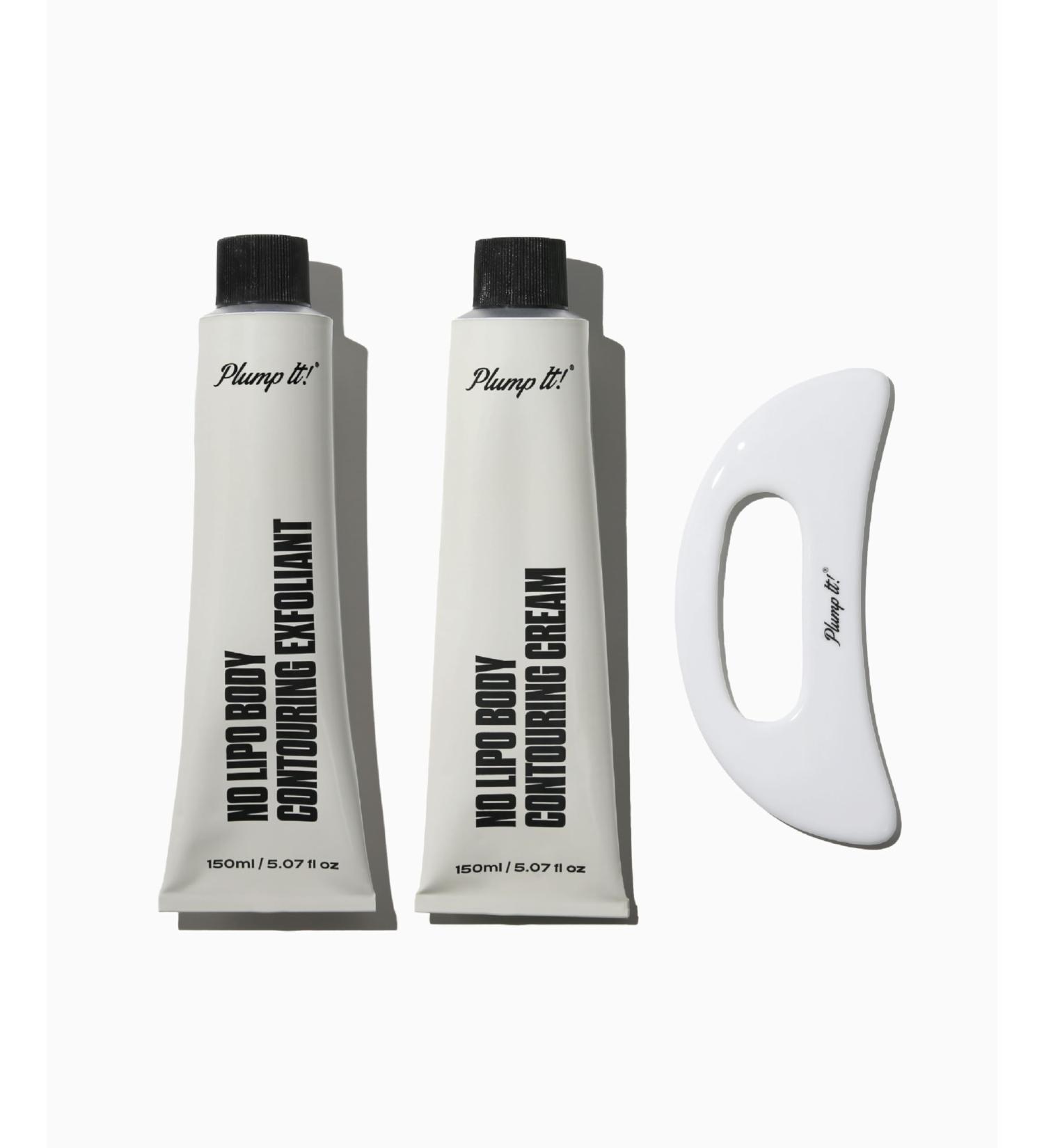 Plump It! No Lipo Body Contouring Kit | Slimming Exfoliant & Cream | Ceramic Gua Sha for Smooth Skin - Buy Online on GoSupps.com