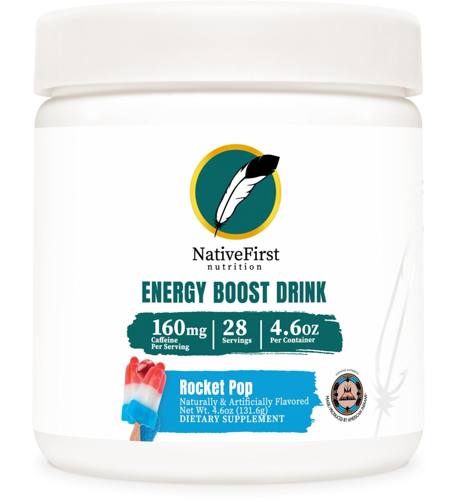 NativeFirst Energy Boost Drink Mix - 28 Servings 160mg Caffeine Gluten Free Non-GMO (Rocket Pop) - International Shipping Available - Buy Online on GoSupps.com