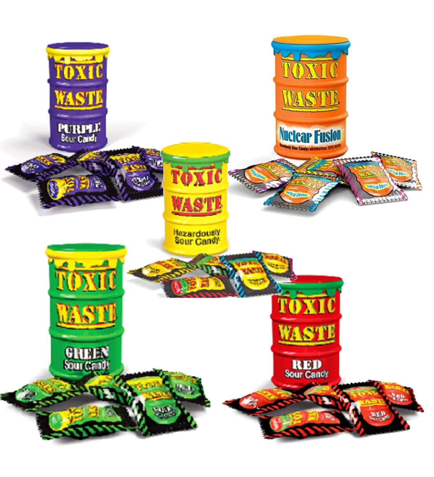 VSTAR - 5 Different Flavours Tubs Toxic Waste Candy Sweets (Red Yellow Green Purple Orange Drum)