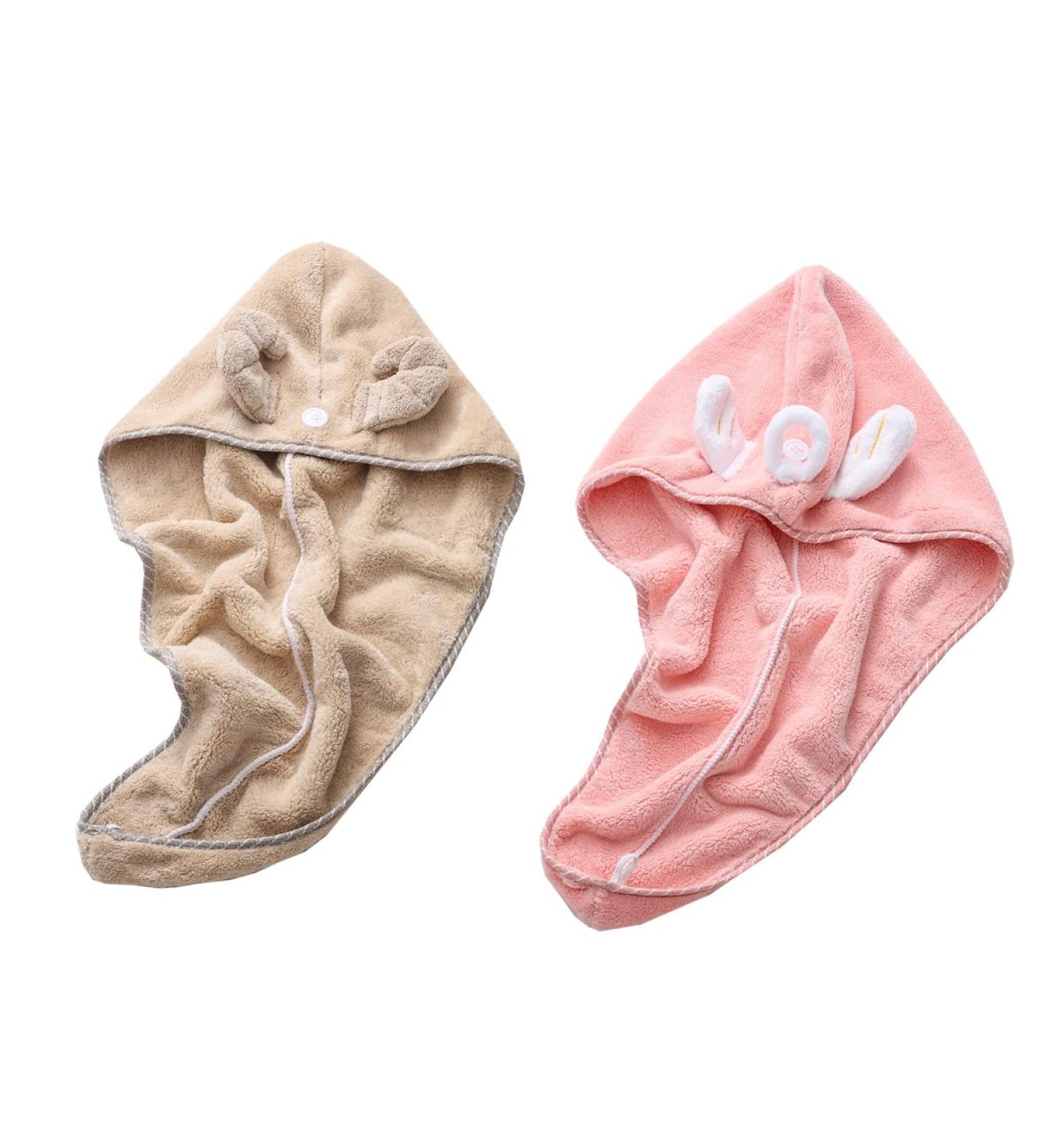 Microfiber Hair Towel Set for Women - Quick Drying Pink & Brown Turbans Cute Bath Hats Absorbent Hair Dryers (2 Pieces) - Buy Online on GoSupps.com