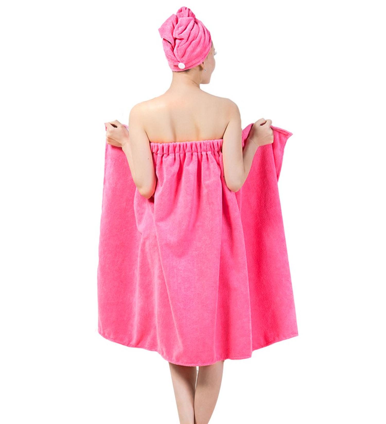 Queena Women Microfiber Bath Towel Wrap & Hair Turban - Adjustable Spa Shower Cover Up in Pink | Premium Quality & Fast International Shipping - Buy Online on GoSupps.com