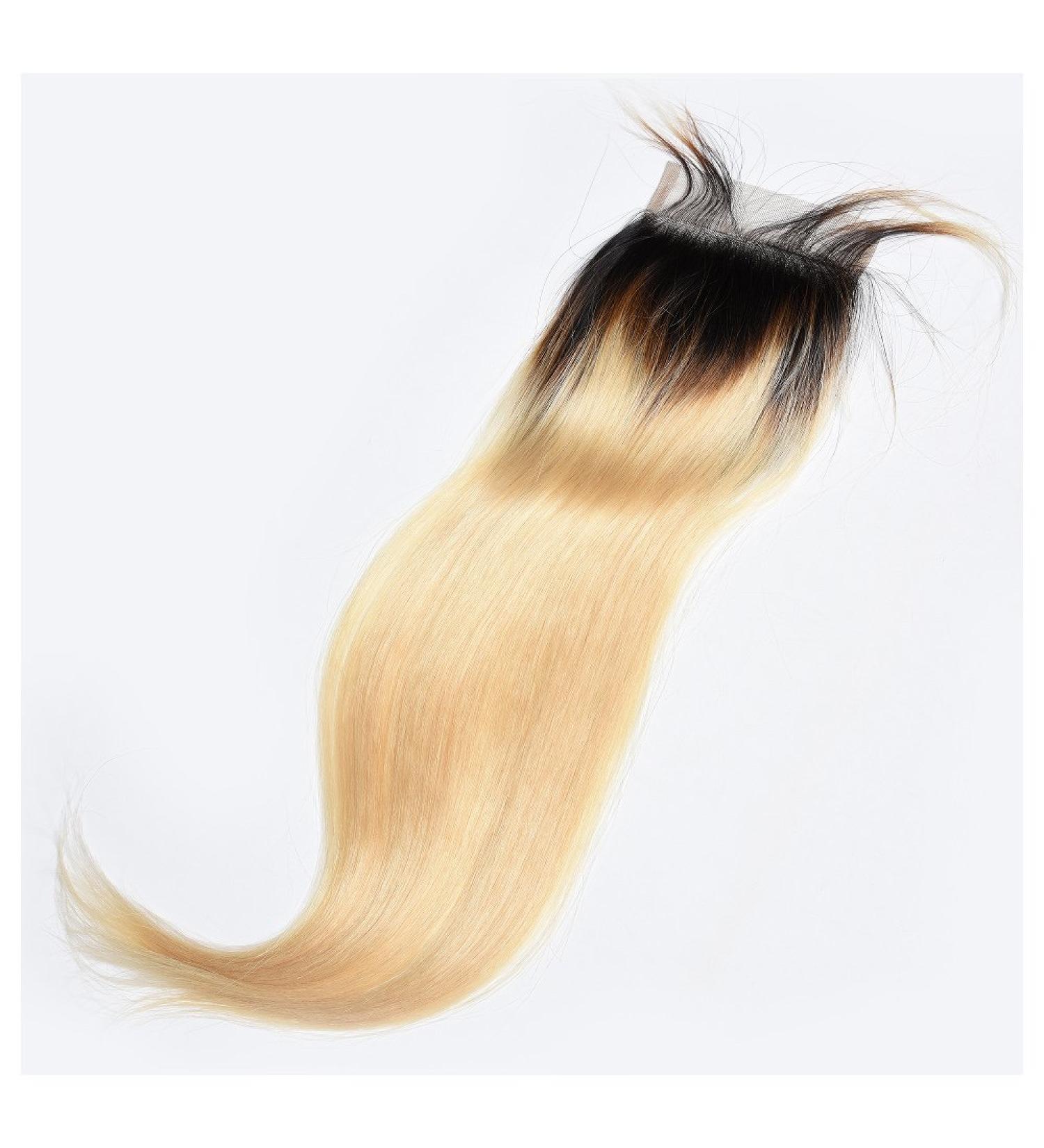 Mila Real Hair Lace Closure Ombre Blonde 1B/613 - Smooth Brazilian Remy Hair with Baby Hair - 12/30cm Lace Closure - Buy Online on GoSupps.com