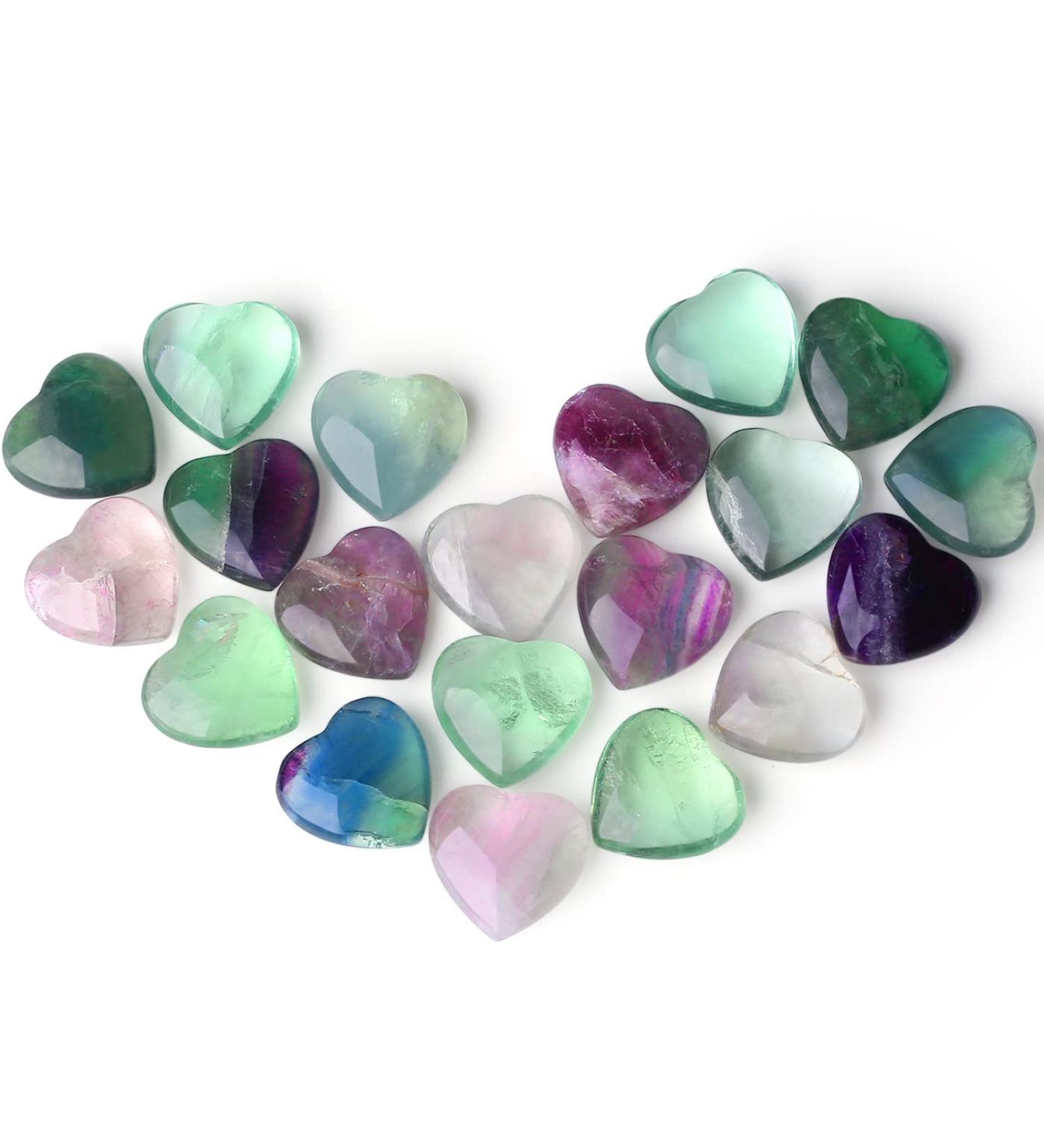 XIANNVXI 20 Pcs Natural Fluorite Crystal Heart Stones - Healing Gemstones for Energy Balancing and Meditation | Reiki Crystal Gifts - Buy Online on GoSupps.com