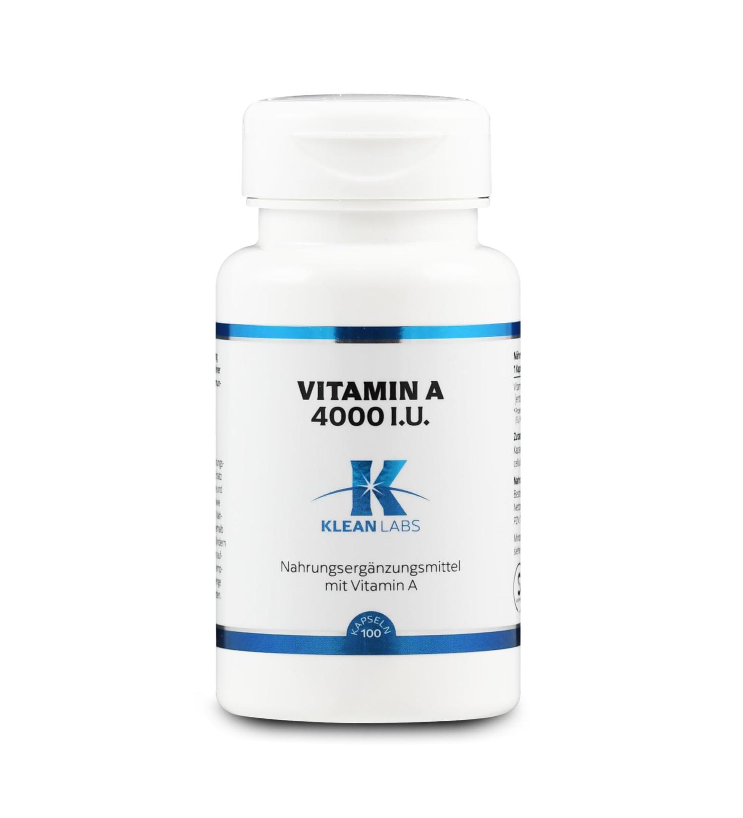 Klean Labs Vitamin A 4000 I.E. - 100 Vegan Capsules | Non-GMO Gluten-Free No Additives | Supports Healthy Eyesight & Mucous Membranes - Buy Online on GoSupps.com