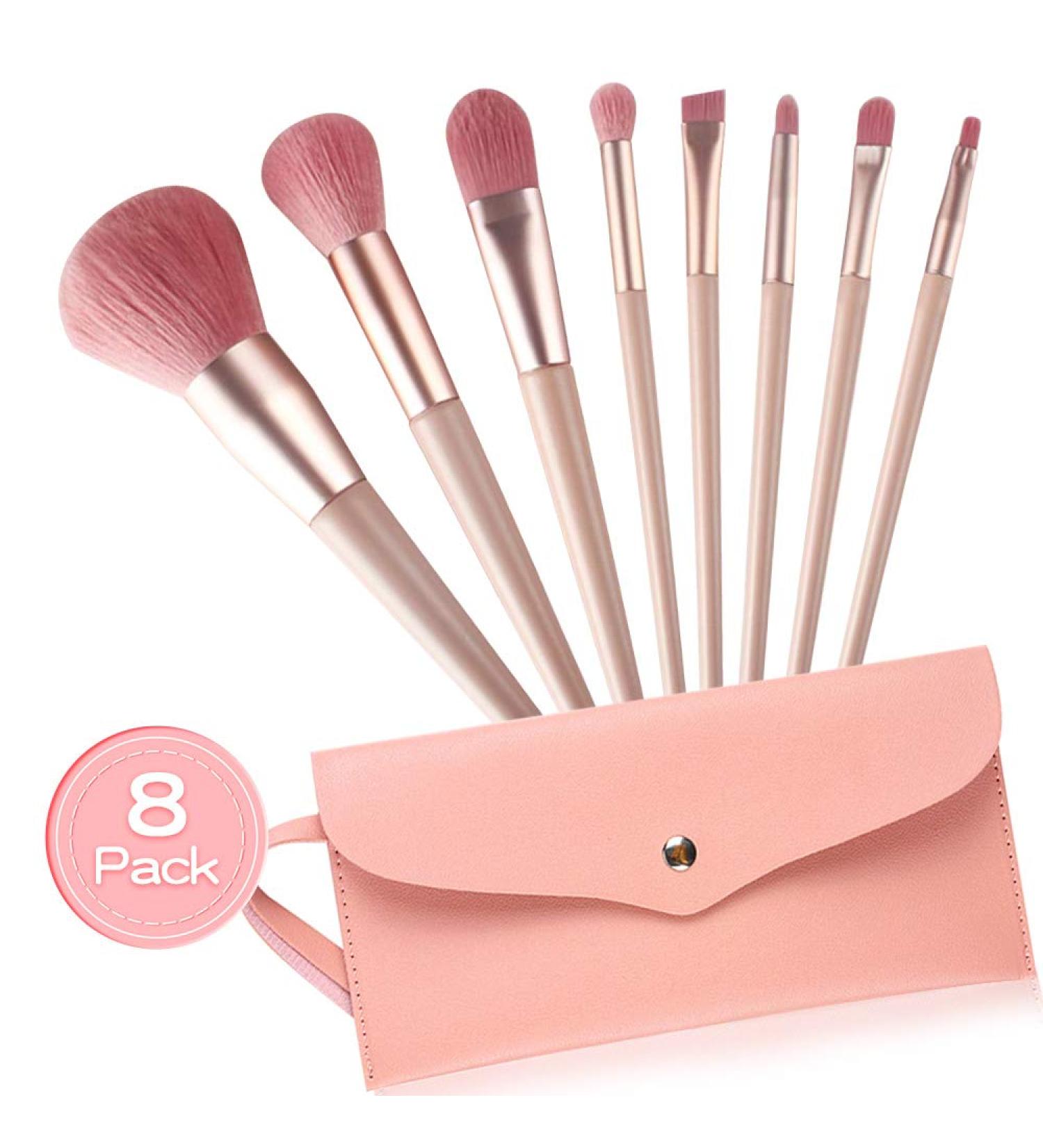 8-Piece Professional Makeup Brush Set with PU Leather Bag - Foundation Contouring & Blending Brushes - Soft Cosmetic Brushes for Flawless Beauty - Buy Online on GoSupps.com