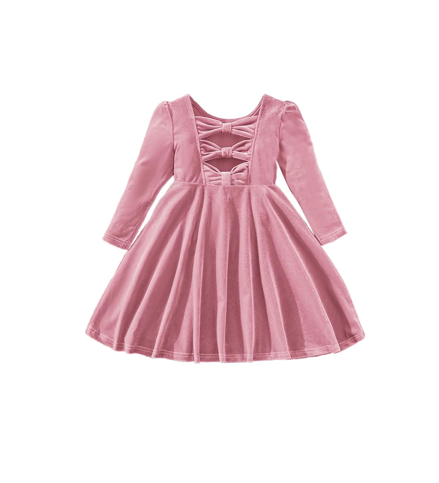 Miipat Baby Girls Velvet Dress | Long Sleeve Toddler Dress for Fall/Winter | Elegant Princess Birthday Party Dress | 5-6 Years, Pink - Buy Online on GoSupps.com