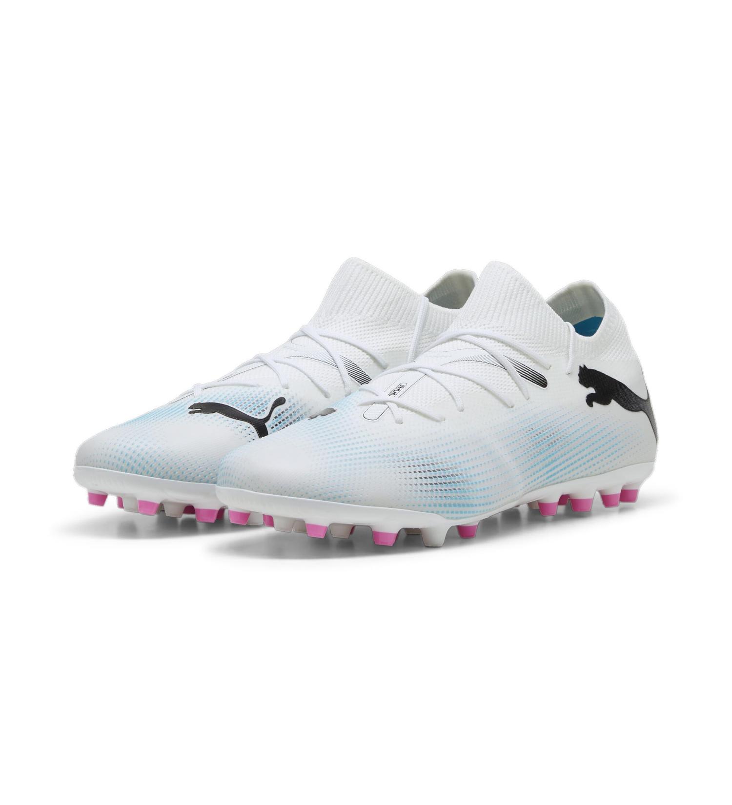 PUMA Men's Future 7 Match MG Soccer Shoes - White/Black/Pink | Size 43 EU - International Shipping Available - Buy Online on GoSupps.com