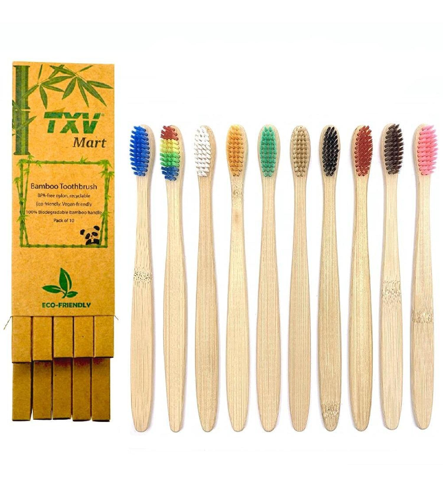 Eco-Friendly Bamboo Toothbrush Pack of 10 | Biodegradable BPA-Free | Sustainable Oral Care - Buy Online on GoSupps.com