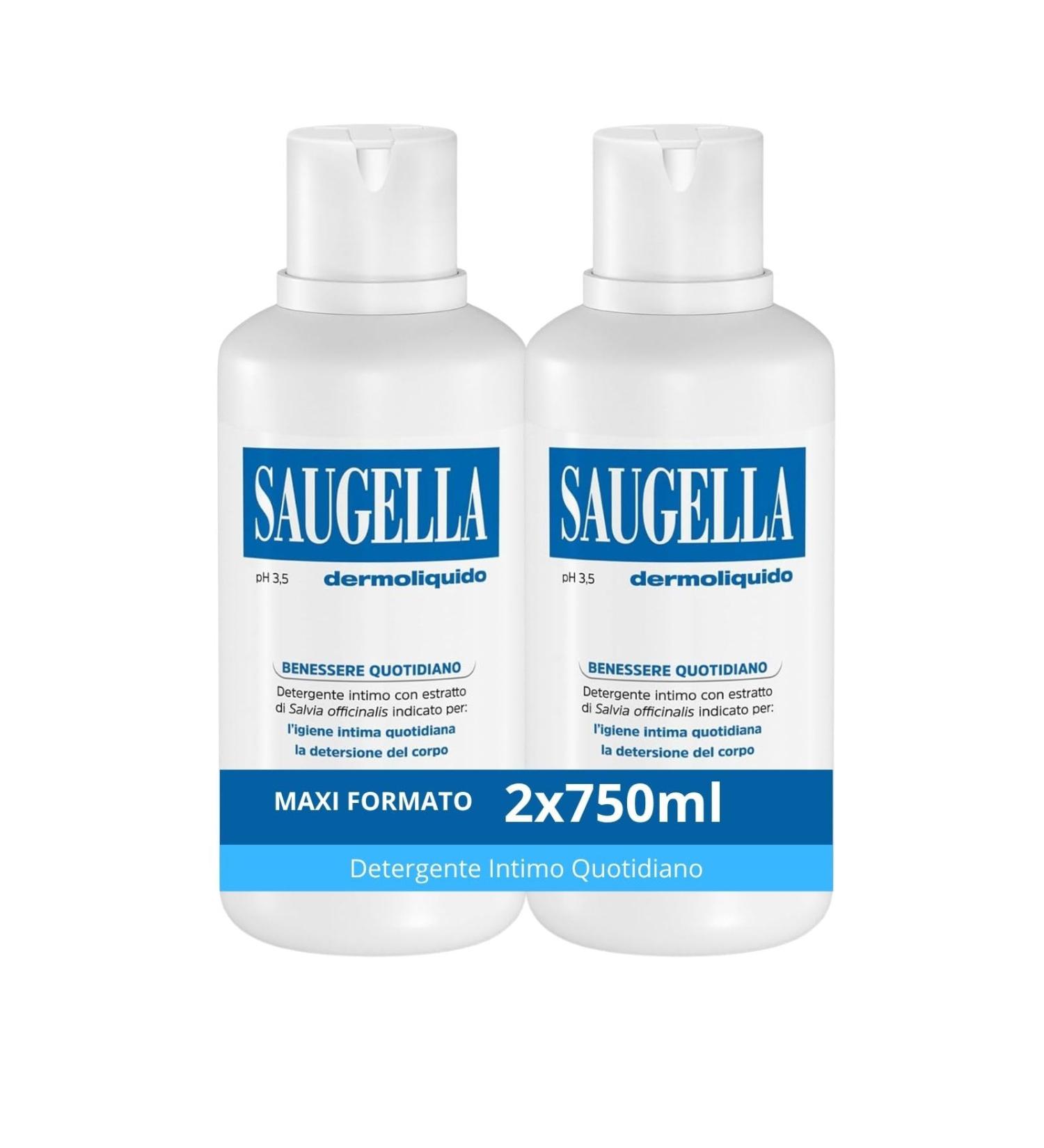 Saugella Saugella Dermoliquide Daily Intimate Cleanser pH 3.5 Anti-Odour Refreshing and Toning with Sage and Lactic Acid 2 x 750ml Detergents