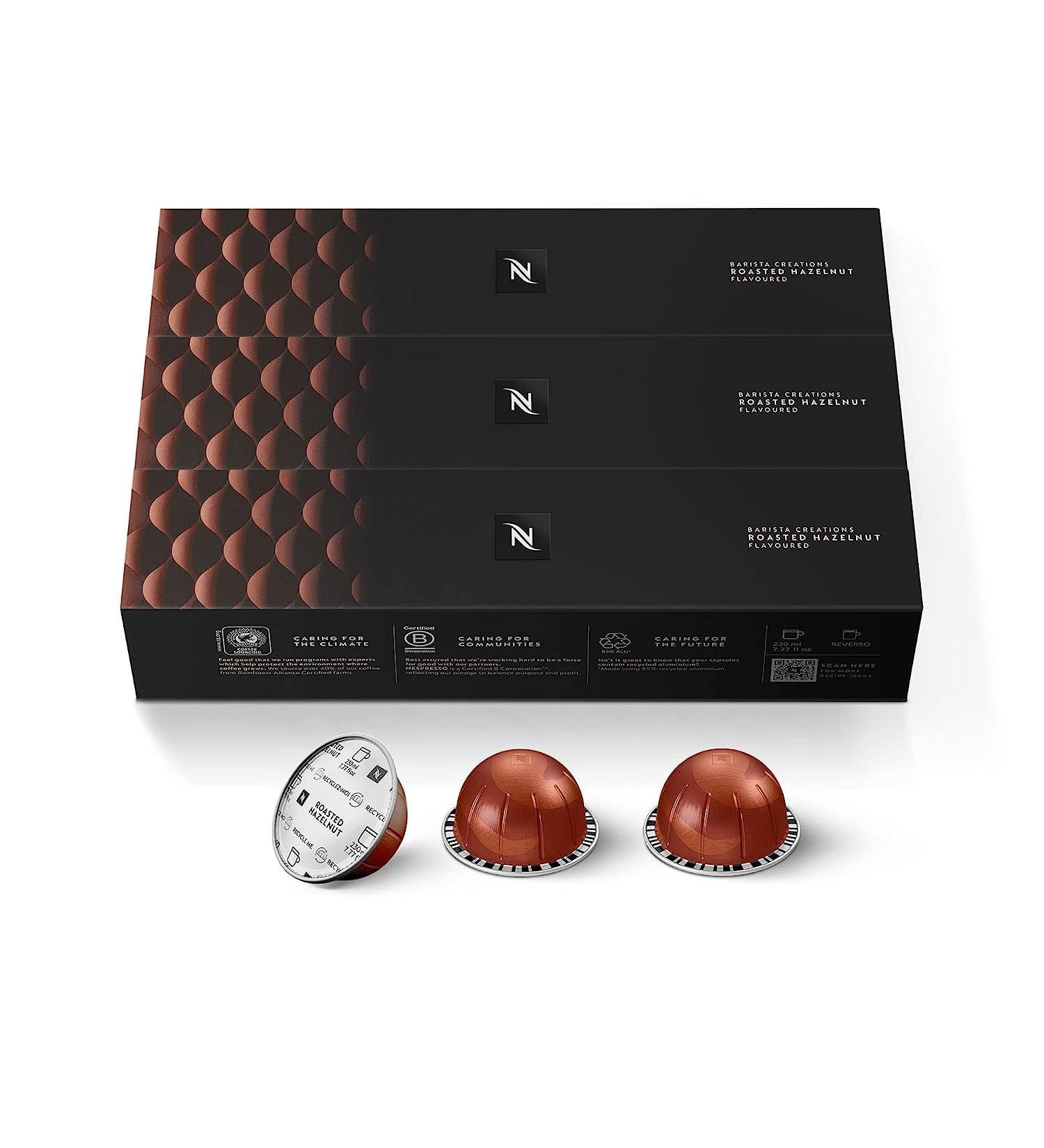 30 x Nespresso Vertuo Barista Creations Roasted Hazelnut Coffee Pods | Sweet and Velvety - Arabica | Smooth & Sweet Double Blend | 230ml / 7.77 fl oz | (Pack of 10 Total 30 Coffee Capsules)