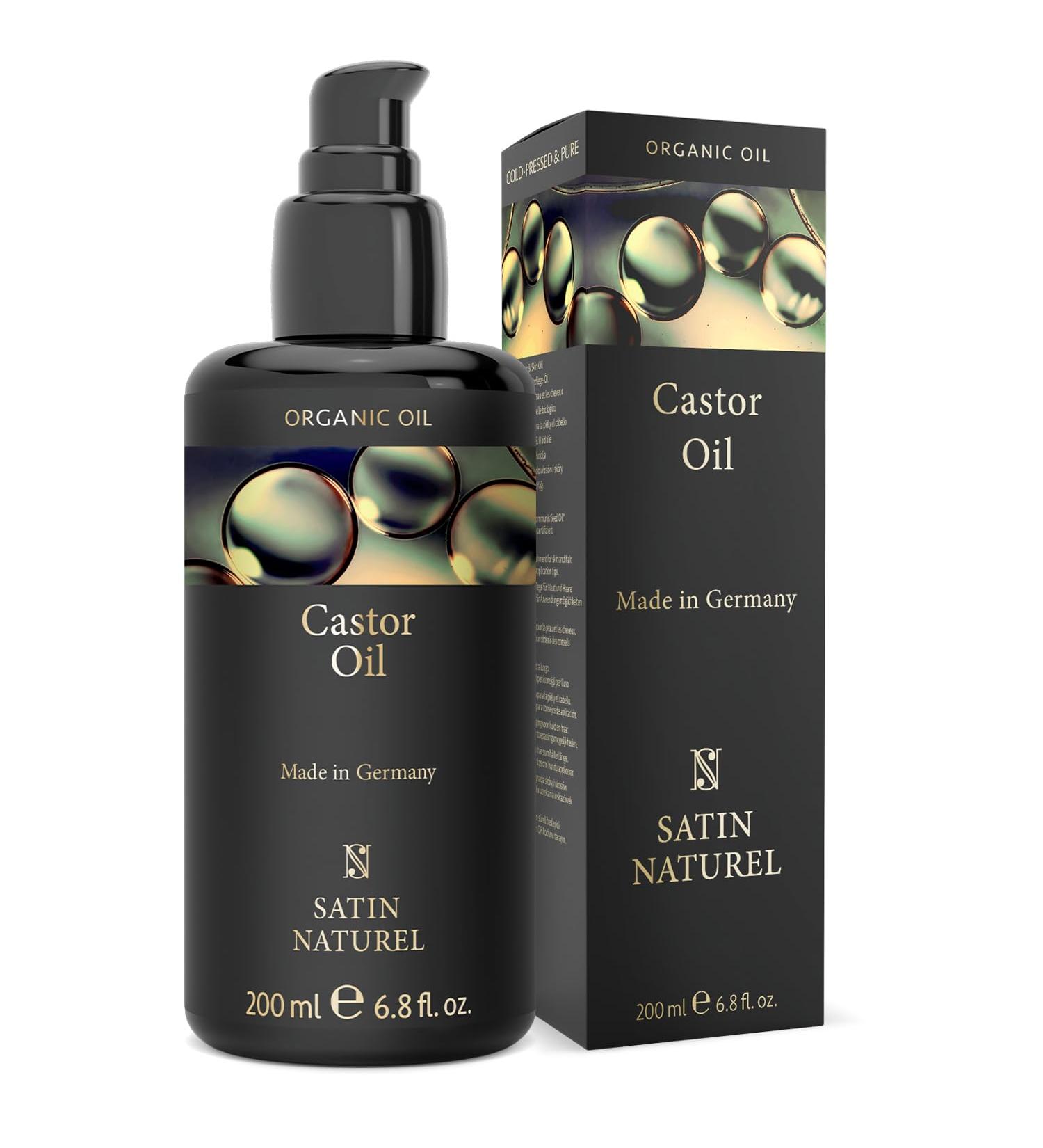 Organic Cold-Pressed Castor Oil 200ml - 100% Pure Natural Vegan Hair Growth Oil for Eyelashes Eyebrows Nails - Cruelty-Free | Satin Naturel - Buy Online on GoSupps.com