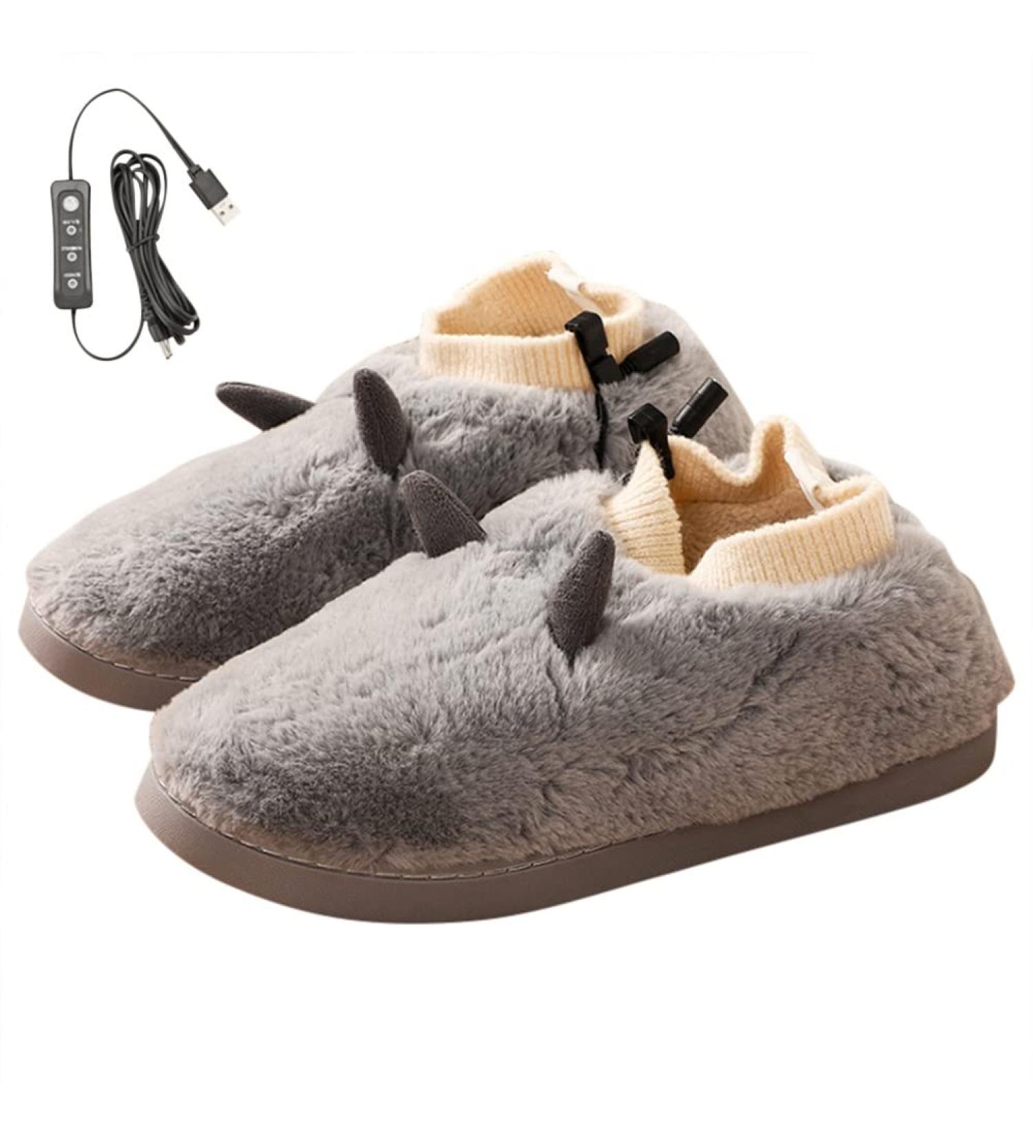 USB Heating Slippers | Adjustable Temperature Plush Cozy Anti-Slip Winter Foot Warmers for Men & Women | Gray Size 42-43 - Buy Online on GoSupps.com
