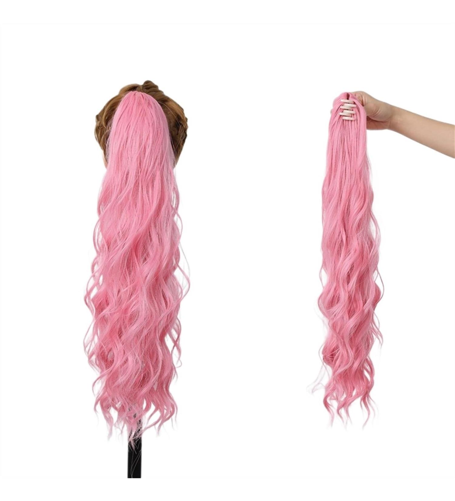 Ponytail Extension Heat Resistant Ponytail Long Wavy Pink Claw Ponytail Extension Synthetic Colorful Hairpiece Soft Fake Hair Piece for Daily Party Ponytail Hair Extension(HMW1001-1) - Buy Online on GoSupps.com