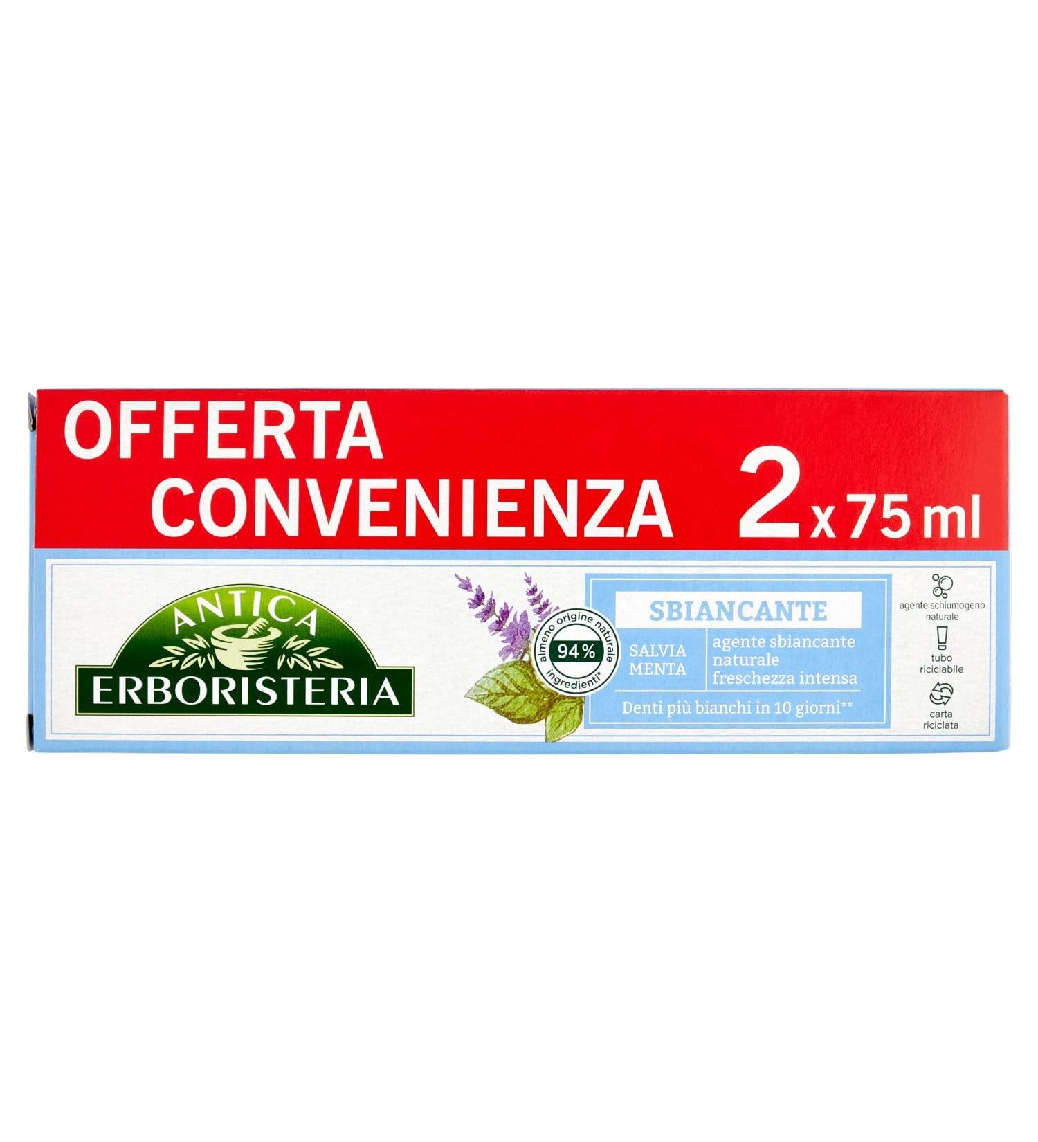 Antica Erboristeria Whitening Toothpaste with Naturally Originated Ingredients With Sage and Mint 2 Pieces x 75ml 150ml - Buy Online on GoSupps.com