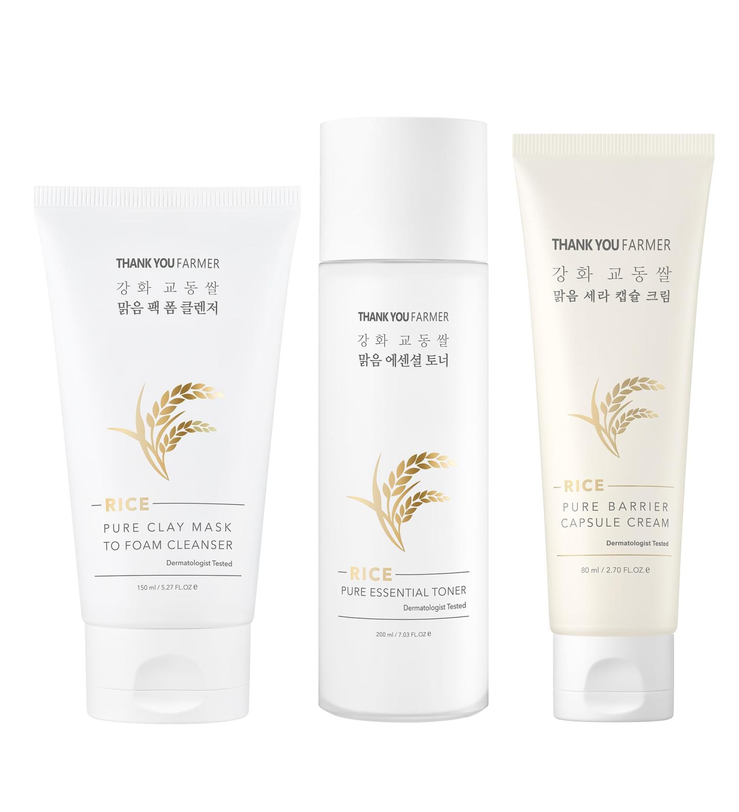 THANKYOU FARMER Rice Clay Foam Cleanser + Rice Essential Toner + Barrier Capsule Cream - Buy Online on GoSupps.com