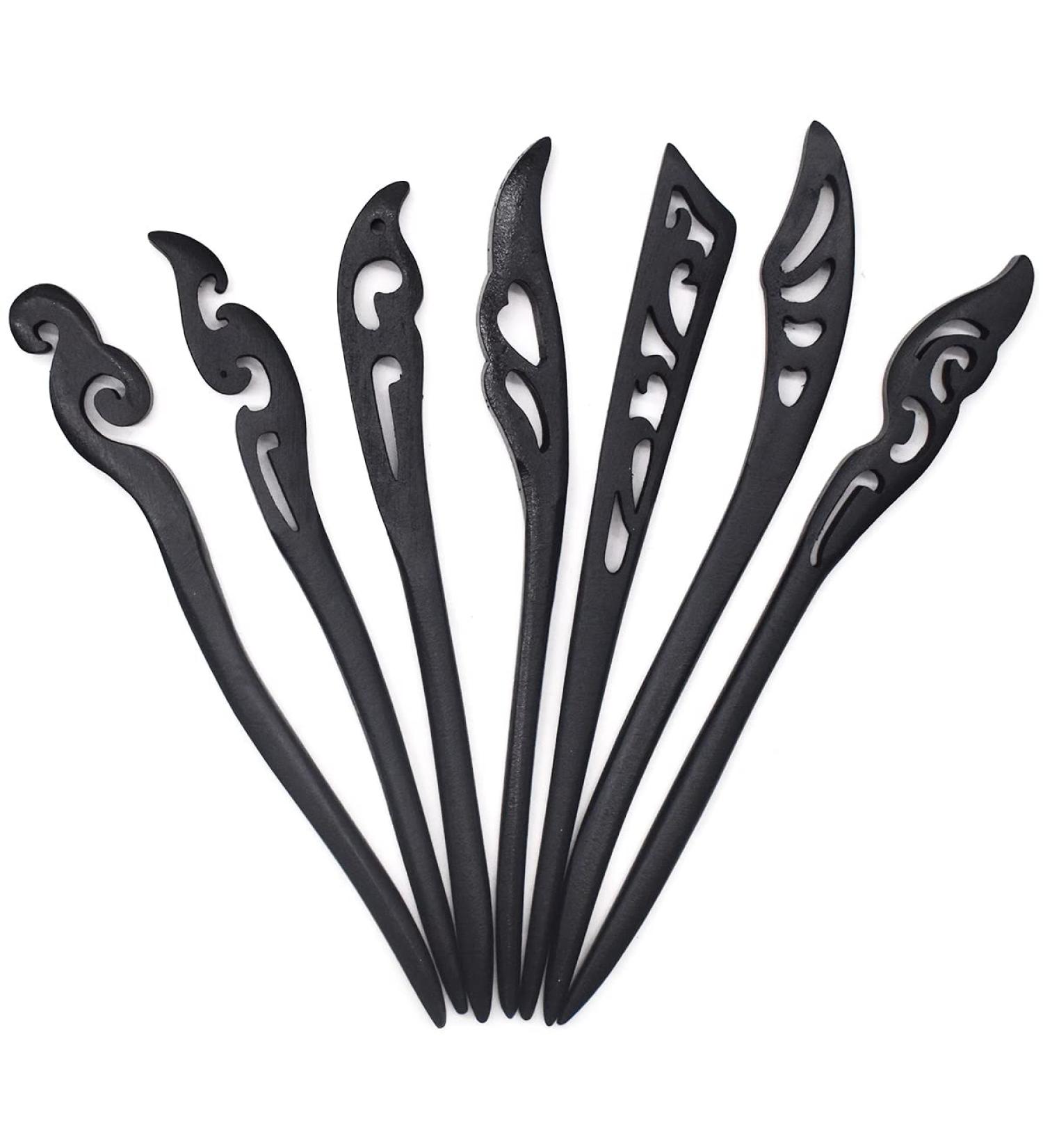 Saijer 7-Piece Retro Wooden Hair Sticks Set | Handmade Chinese Hairpins & Chopsticks | Natural Carved Hair Accessories for Long Hair - Buy Online on GoSupps.com