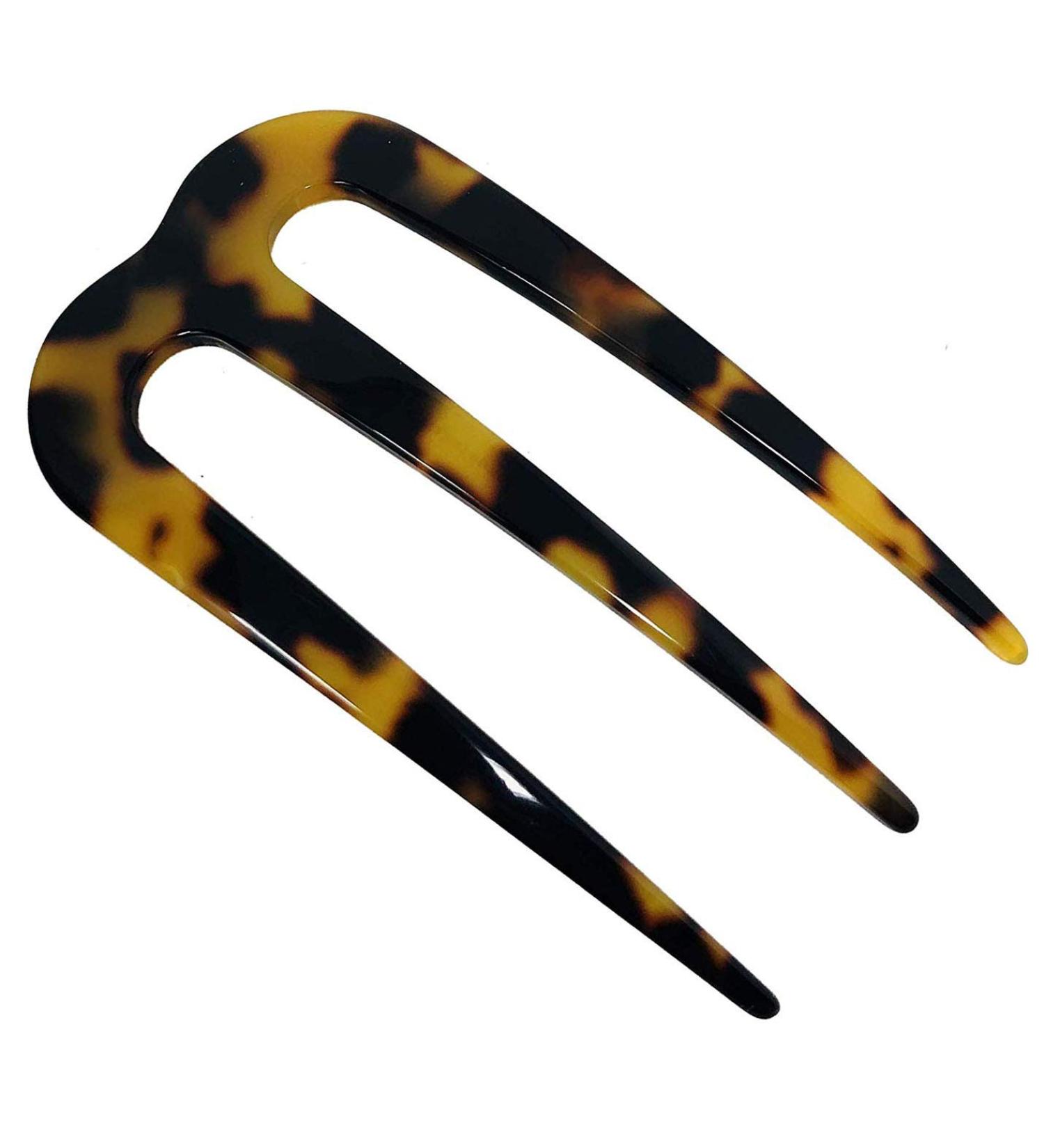 French Amie Tri Prongs Yellow Tokyo 3 Handmade Cellulose Acetate Bun Holder Chignon Hair Pin Stick in Yellow, Black, Brown - Buy Online on GoSupps.com