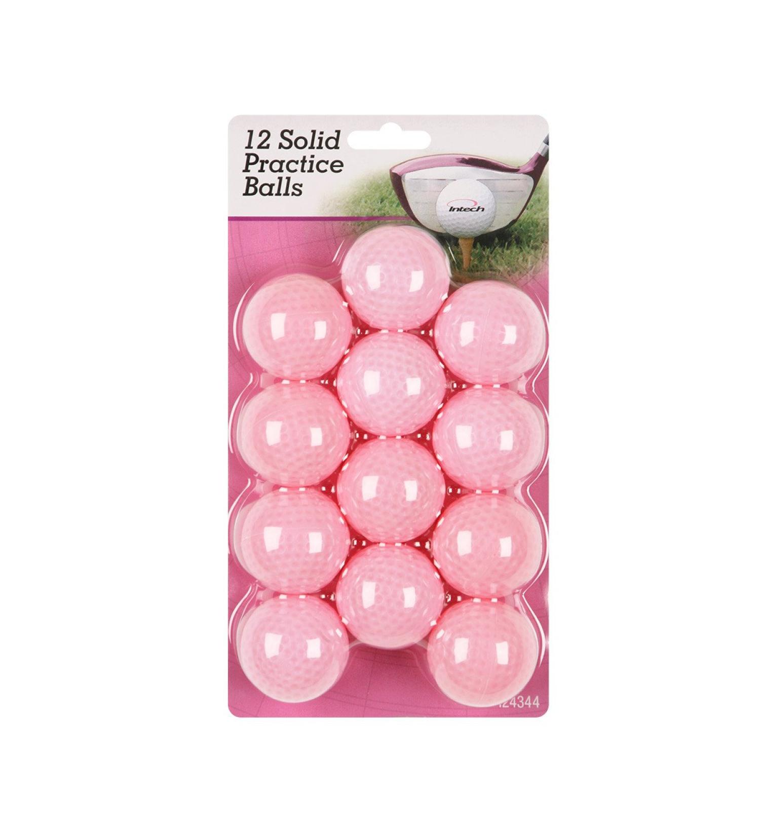 Intech Practice Golf Balls without Holes, Dimpled Limited Flight Plastic Golf Balls for Indoor and Backyard Fun (Assorted Colors) Pink