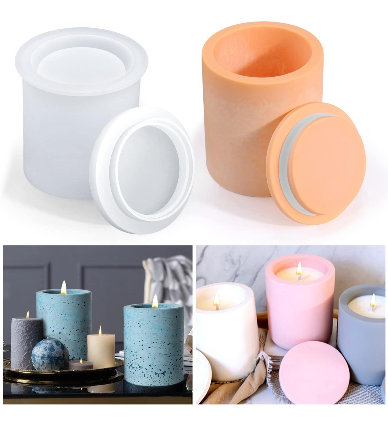 BABORUI Silicone Concrete Candle Jar Molds with Lids - Cylinder Candle Vessel Cement Molds for Candle Making Supplies - Buy Online on GoSupps.com