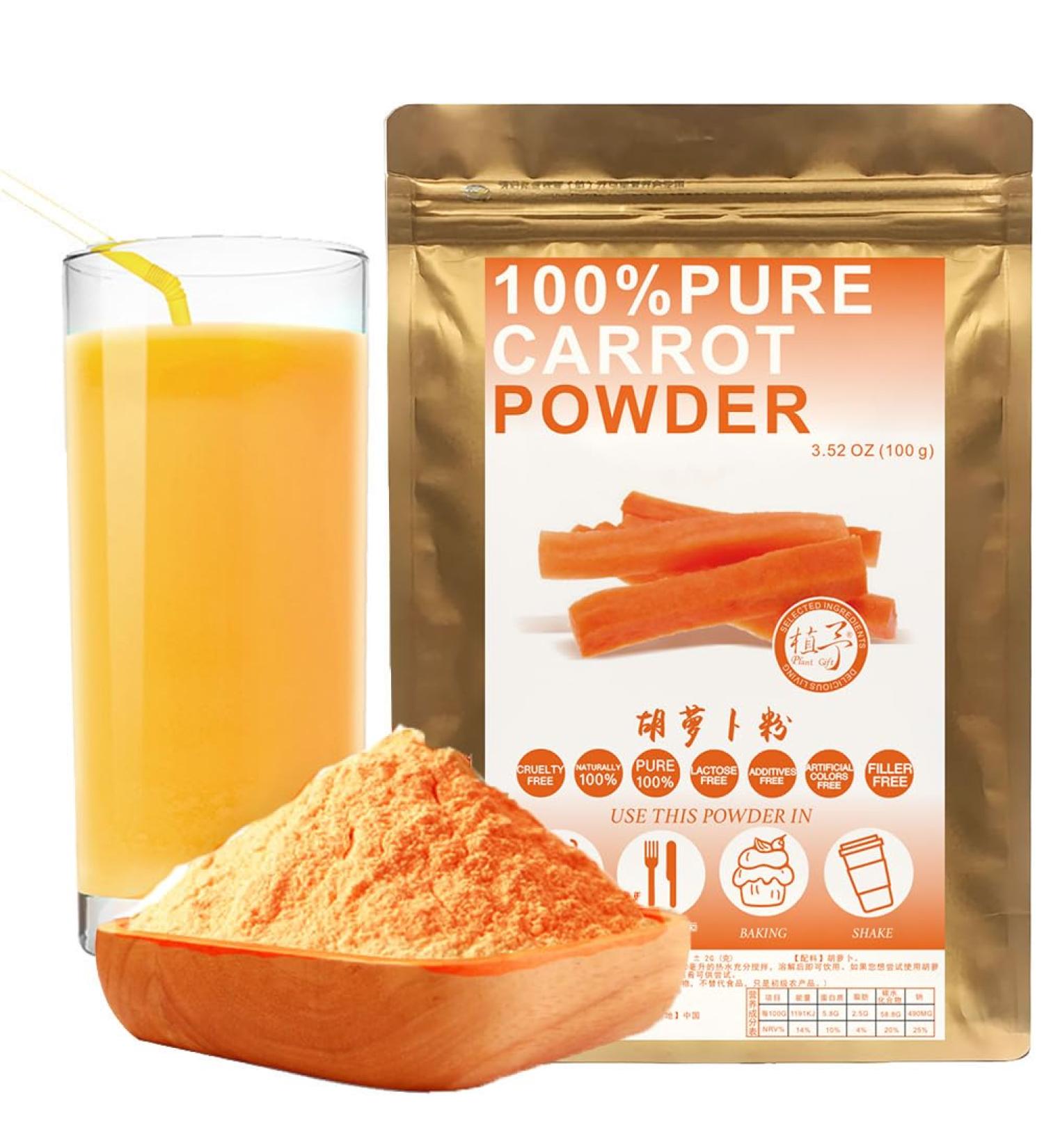 Plant Gift 100% Pure Carrot Powder Powder Poudre de carotte naturelle excellent go t pour les boissons smoothies yaourt torr faction biscuits et boissons 100g / 3.25oz - Buy Online on GoSupps.com