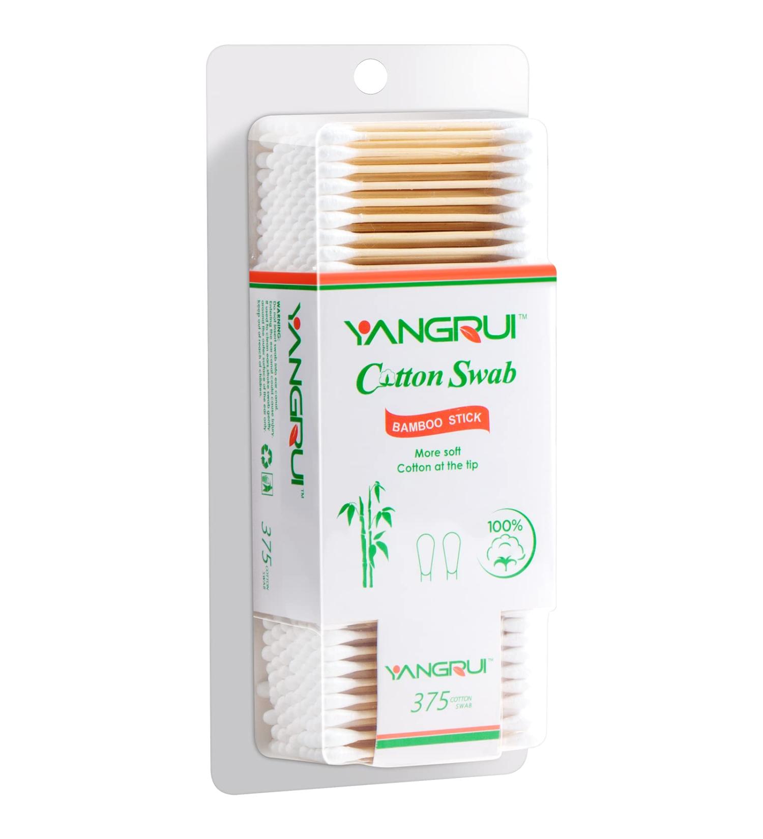 YANGRUI Cotton Swab 375 Count Bamboo Stick BPA Free Eco-friendly Double Round Ear Swabs - Pack of 1 - Buy Online on GoSupps.com