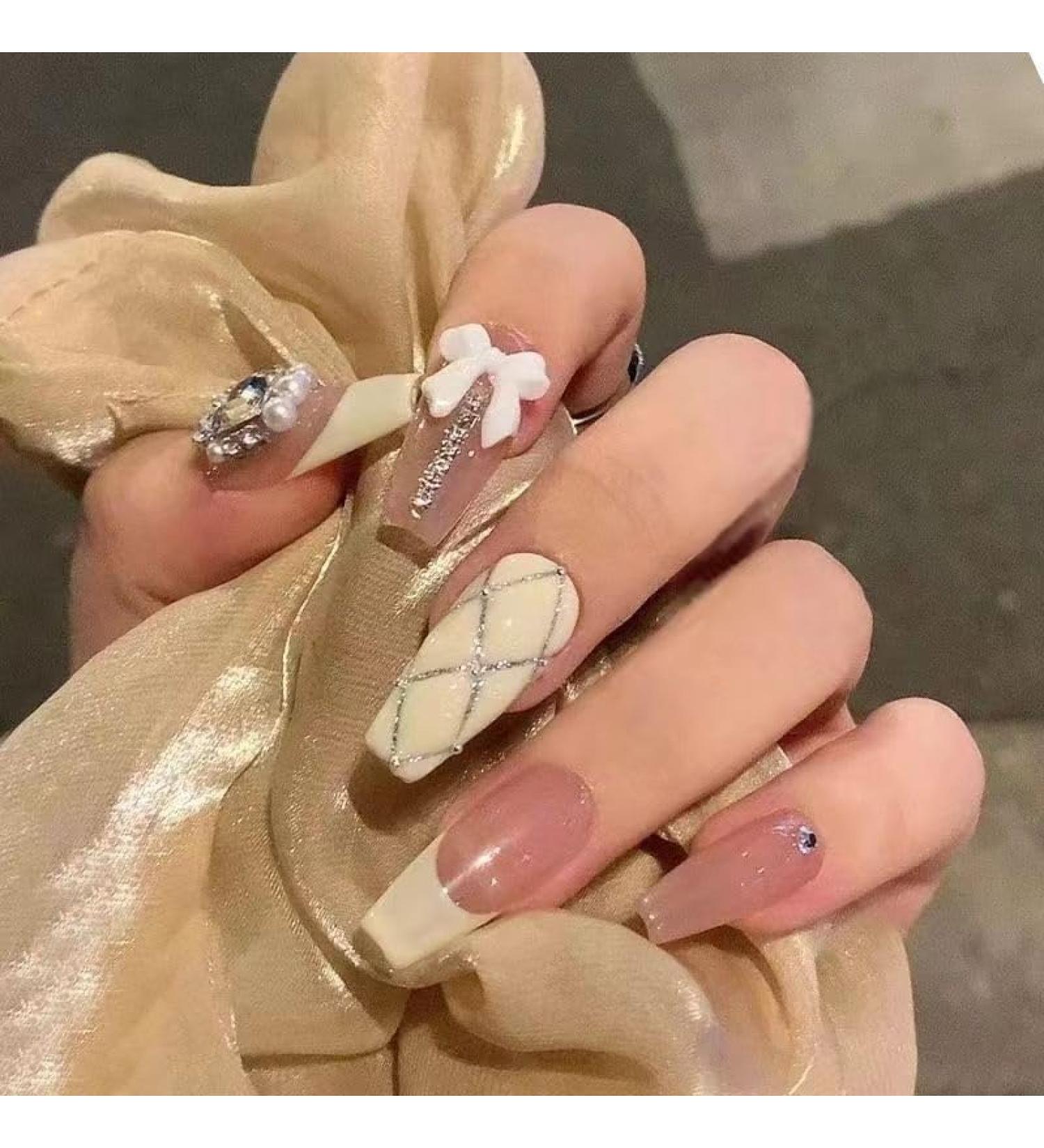 Temperament to Enhance The Nail Patch Nail wear a Brilliant Diamond Hand Patch French Bow Fake Nails Detachable (10-Piece) (Size : S) Small - Buy Online on GoSupps.com