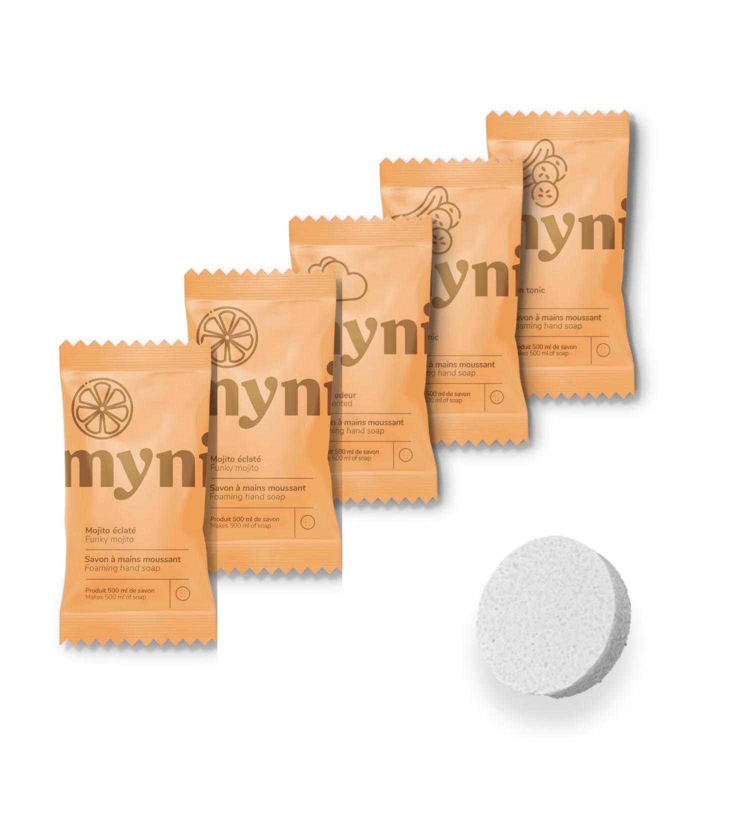 Myni Natural-Sourced Foaming Hand Soap Refills - Eco-Friendly Vegan Hydrating Soap - Funky Mojito Gin Tonic Frosted Fir & Fragrance-Free - 5x500ml - Buy Online on GoSupps.com