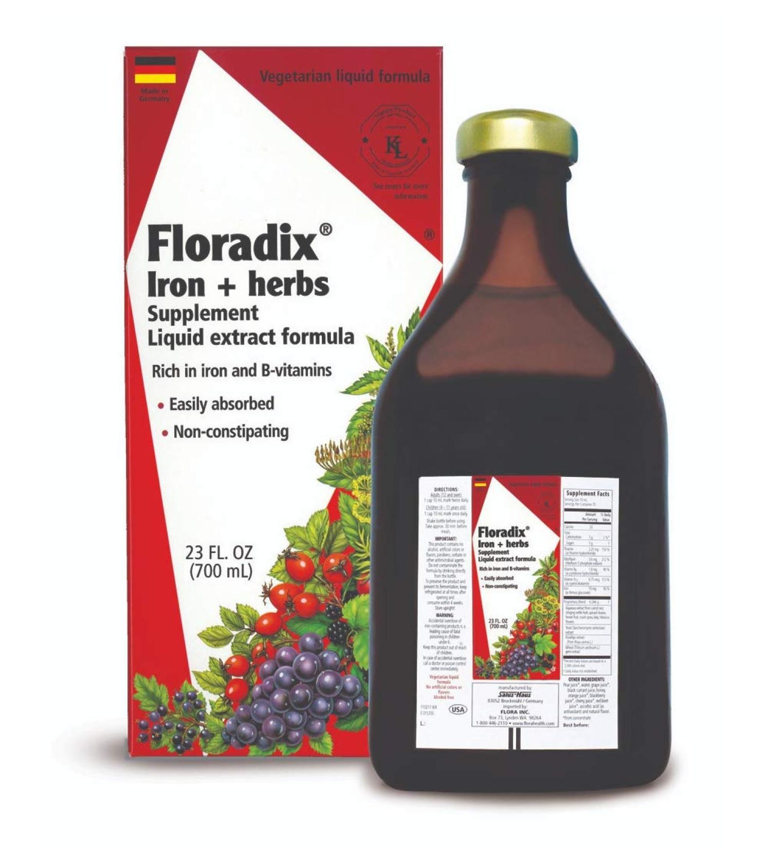 Flora Floradix Iron + Herbs Liquid Supplement 23 fl oz - Enhanced Iron Absorption - Buy Online on GoSupps.com