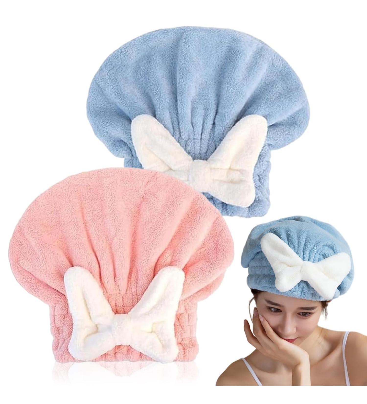 LUGEMA Super Absorbent Microfiber Hair Towel Wrap - Quick Drying Hair Turban for Curly & Thick Hair - Soft & Fast Drying Caps for Women & Girls (Pink+Blue - Buy Online on GoSupps.com
