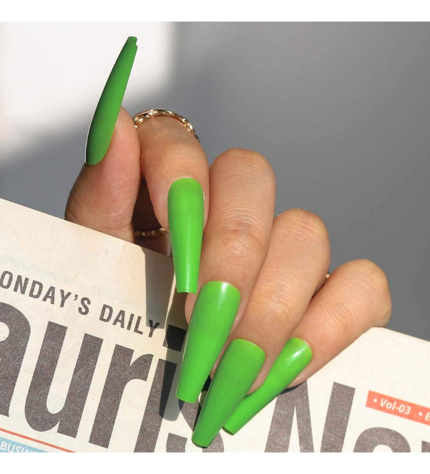 Sethain Glossy Ballerina False Nails Blue Pure Fake Nail Long Full Cover Coffin Press on Nails for Women and Girls (Green) - Buy Online on GoSupps.com